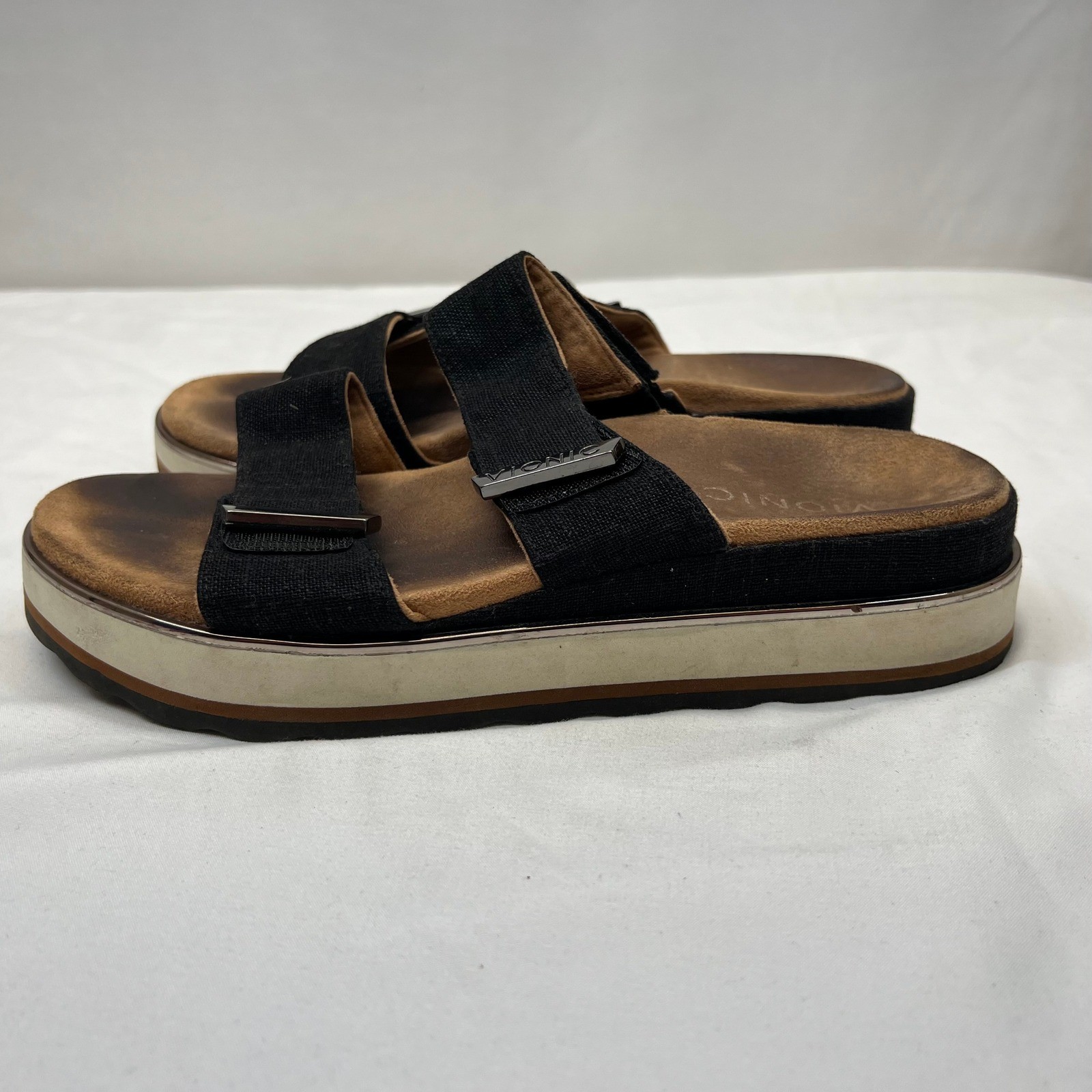 Vionic Brielle Black Platform Slide Sandals Orthotic Adjustable Straps Women 8.5