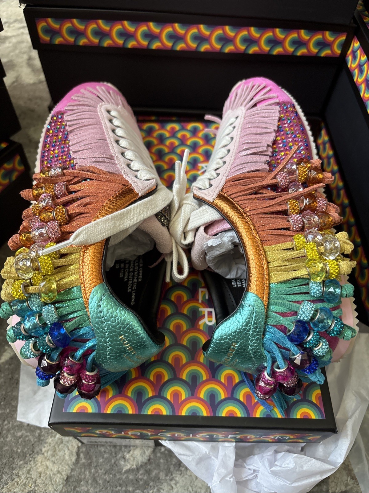 Kurt Geiger London Islington Suede Beaded Tassel Fringe Sneakers Fuschia-7.5/38