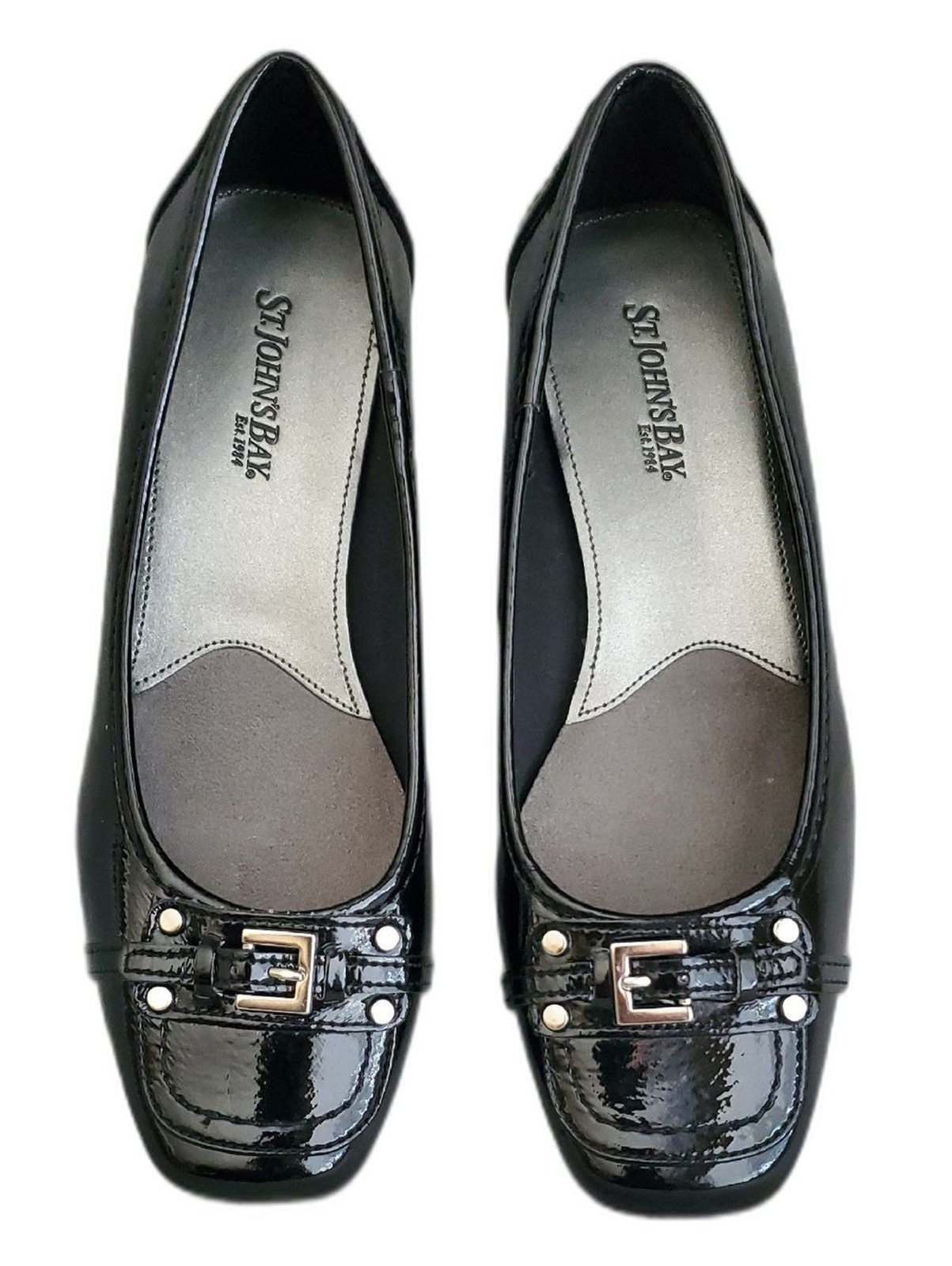 ST. JOHN’S BAY Black Faux Patent Leather Buckle Accent Loafers WOMEN’S SIZE: 7M