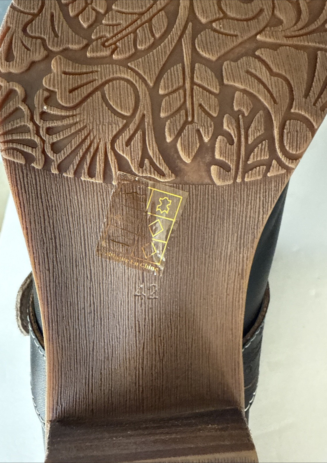 L’Artiste Spring Step Brown Hand Painted Floral Leather Clog Mule Size 42/US 11