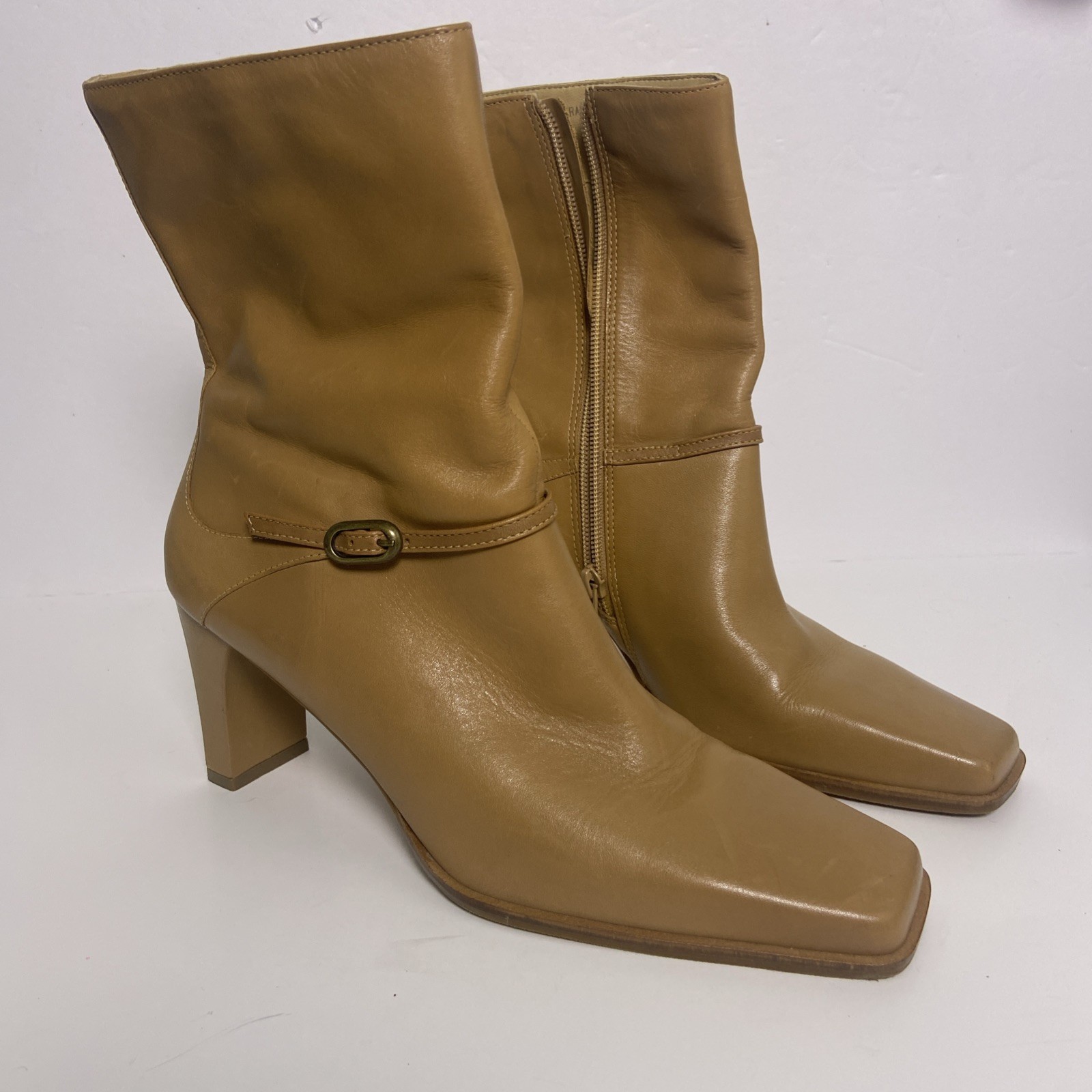 MARKON Women’s Ankle Boots Sz 10M Beige Side Zip 3.25in Heel Square Toe