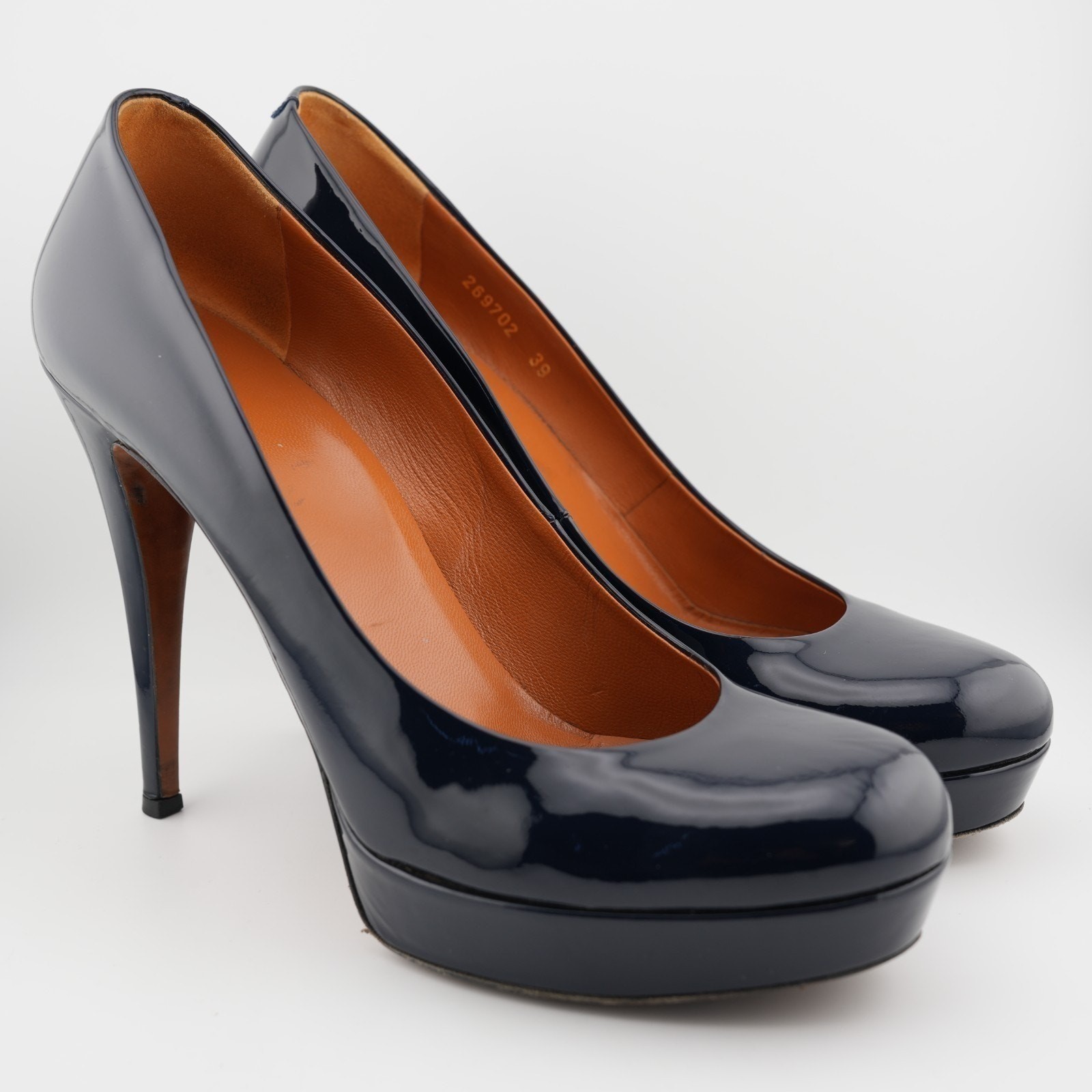 Gucci Blue Patent Leather Round Toe Pumps Heels US 9