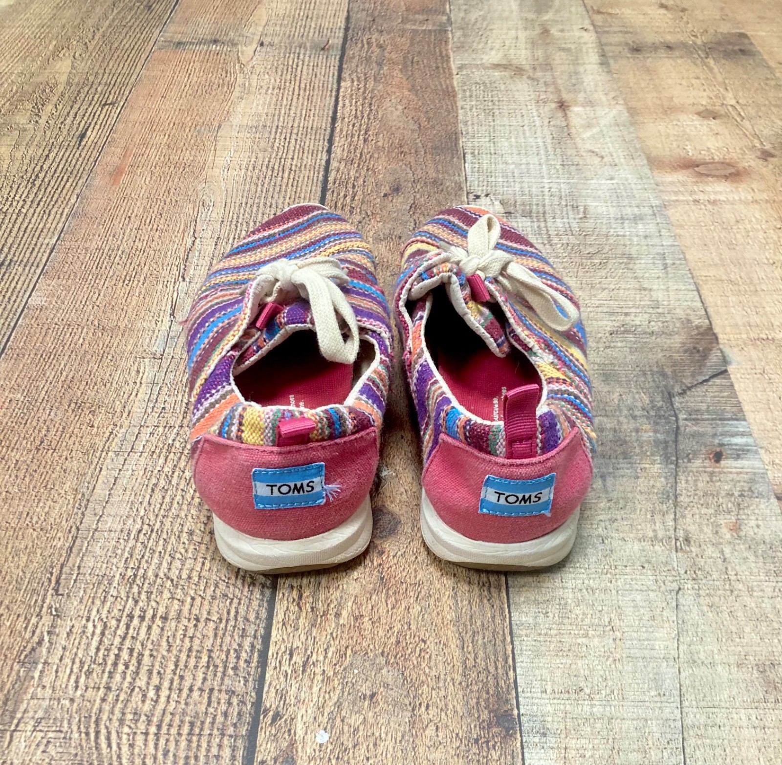 TOMS Del Rey Womens Size 8 Multi Color Striped Woven Lace Up Sneakers Boho Shoes