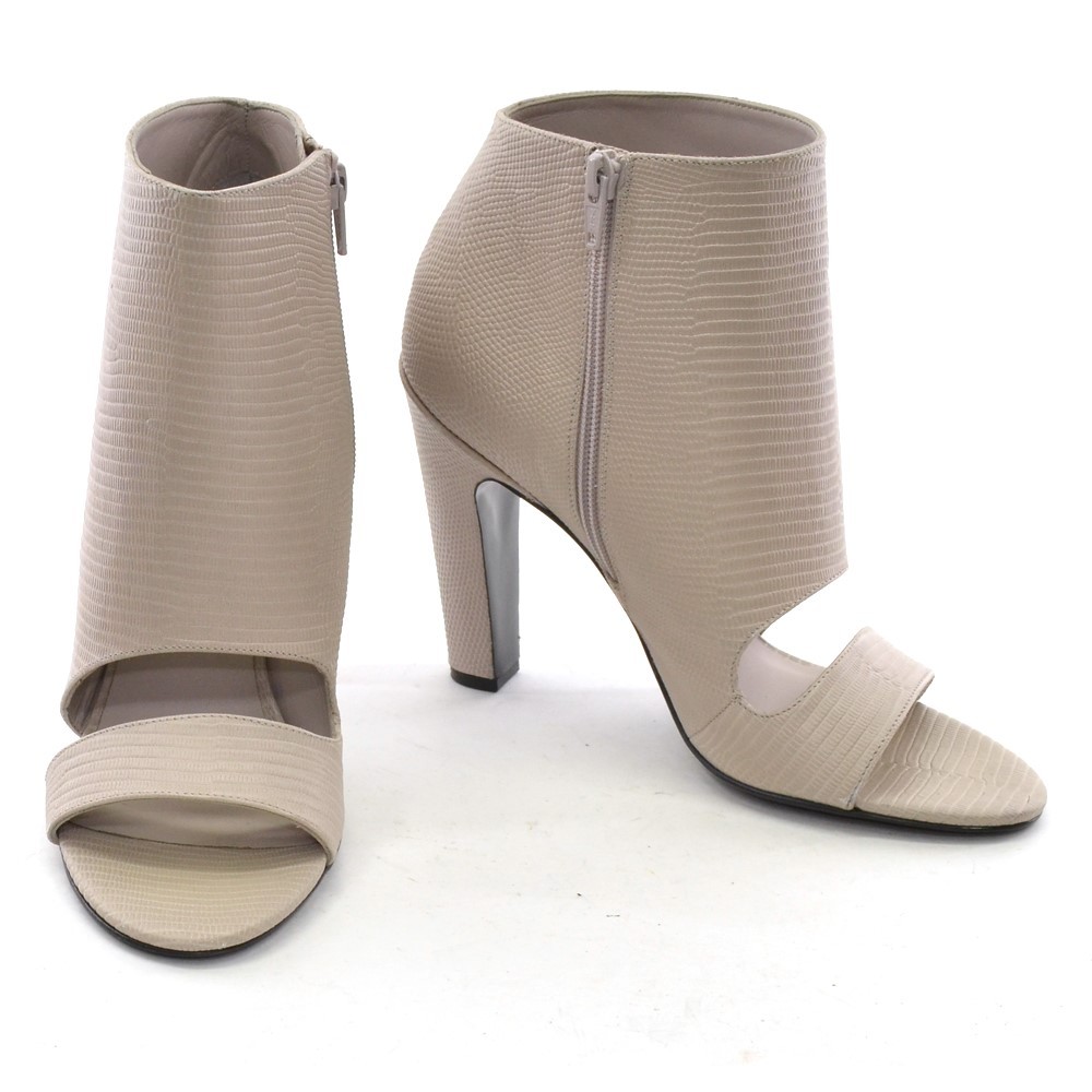 Vince Sansa Booties Ladies size 6 M Gray Snake Open Toe Heels Shoes New in Box