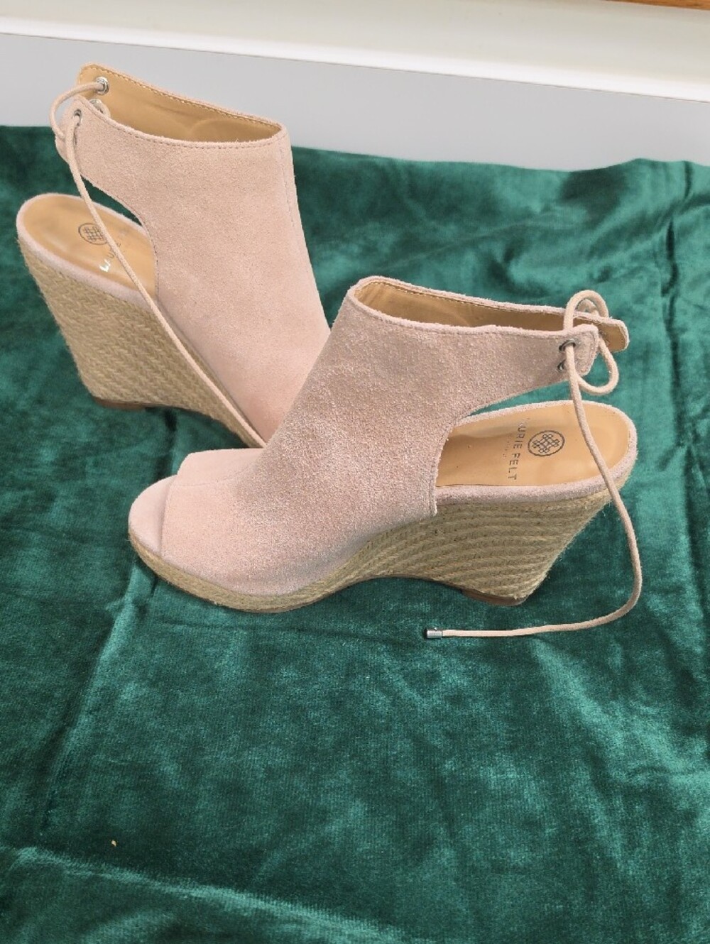 Laurie Felt Suede Lace-Back Peep-Toe Wedge Espadrille – Size – 8.5