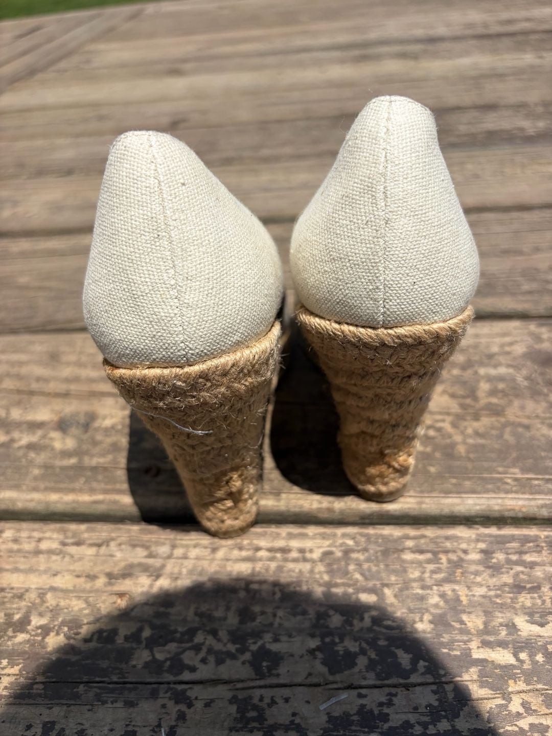 Charles Albert Cream and Brown Canvas Criss-Cross Wedge Espadrilles