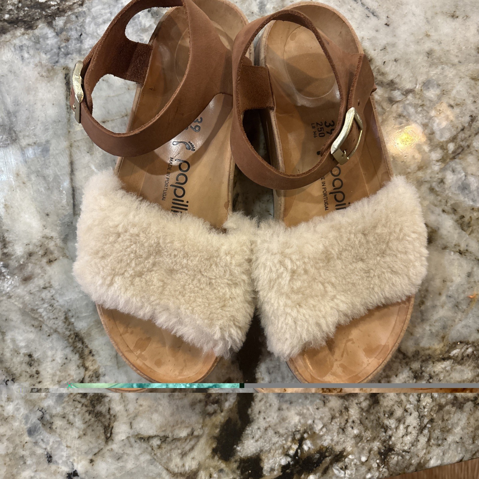 Papillio Birkenstock Glenda Cognac Nubuck Leather Platform Wedge Sandals Size 9