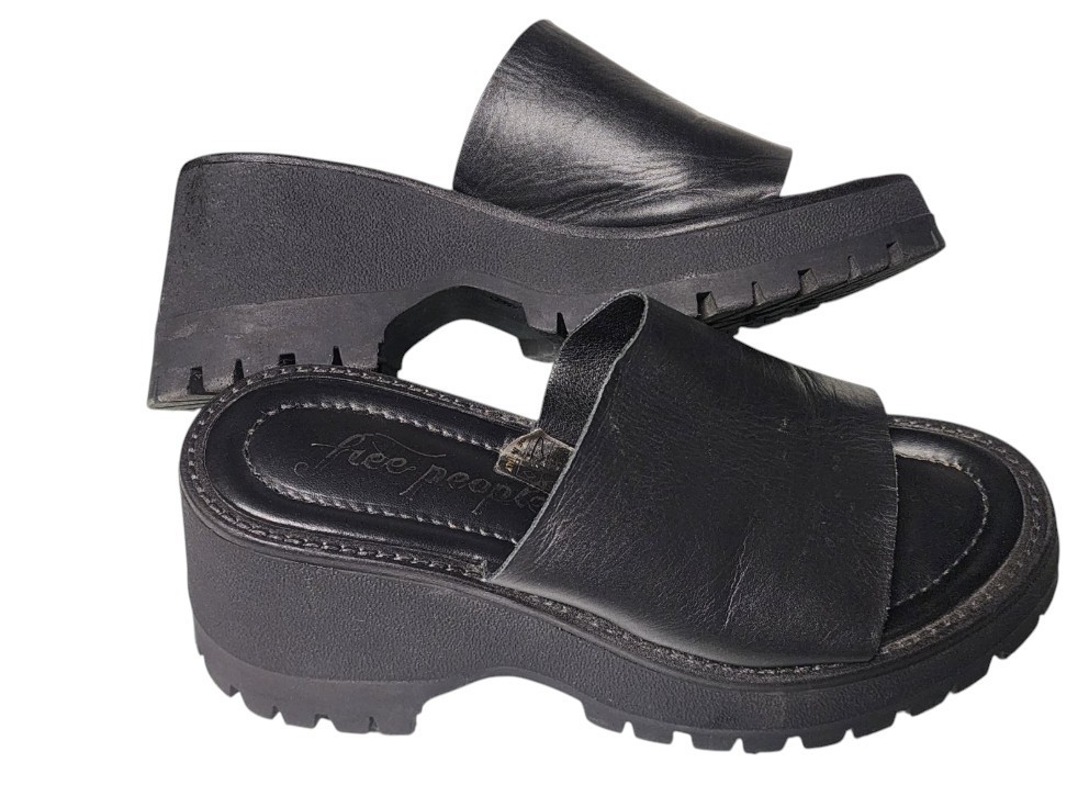 Free People Winona Wedge Black Comfort Leather Size EU 36 US 6.5 Boho