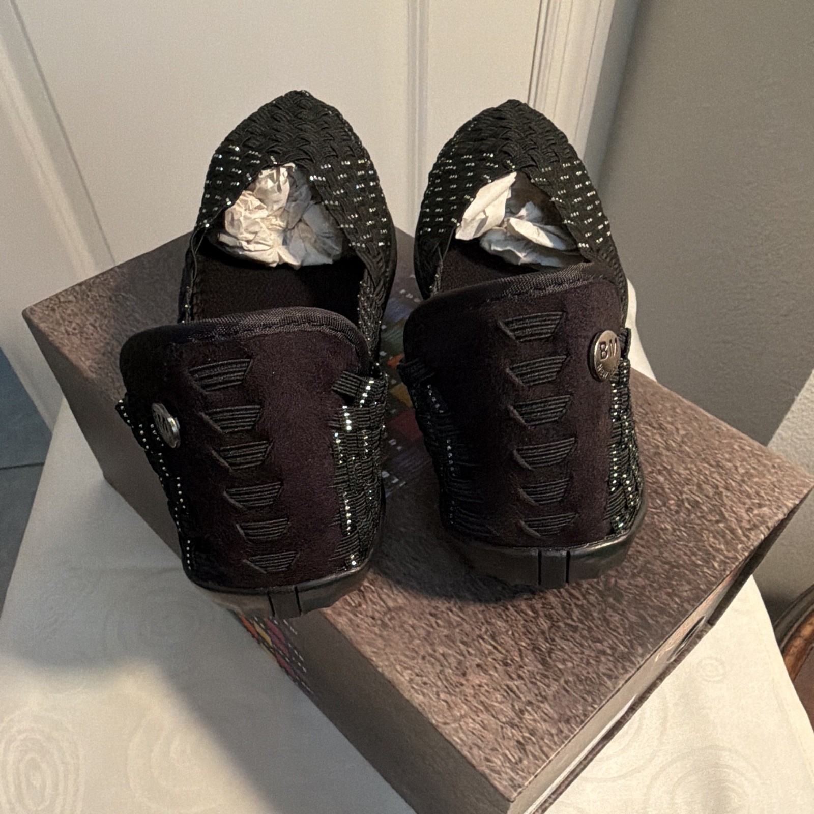 Bernie Mev Catwalk Women’s Black/Silver Woven Slip-On Comfort Flats EU 36 US 5