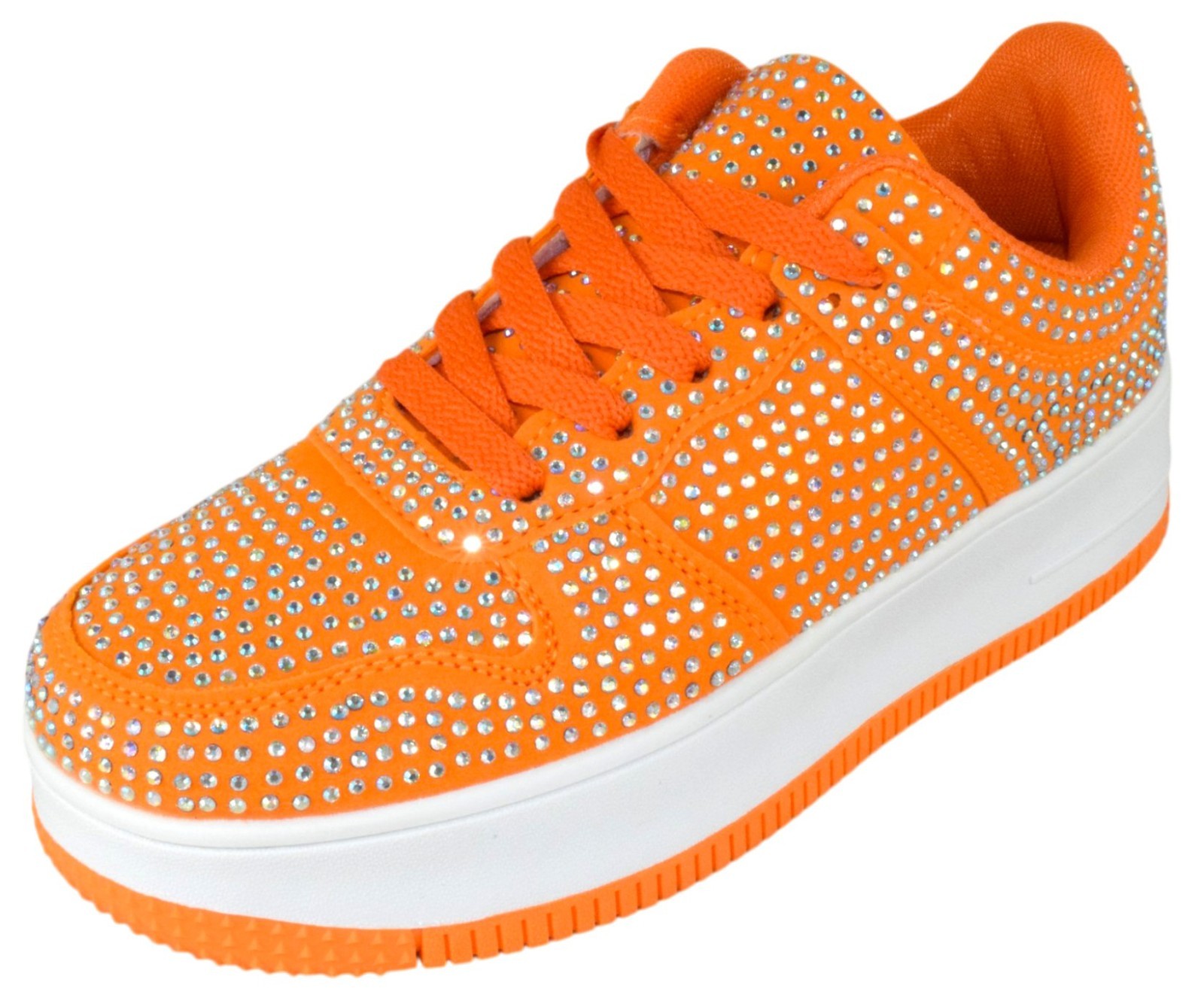 Berness Rhinestone Platform Women Sneakers Glitter Lace Up Tennis Eden08 Orange