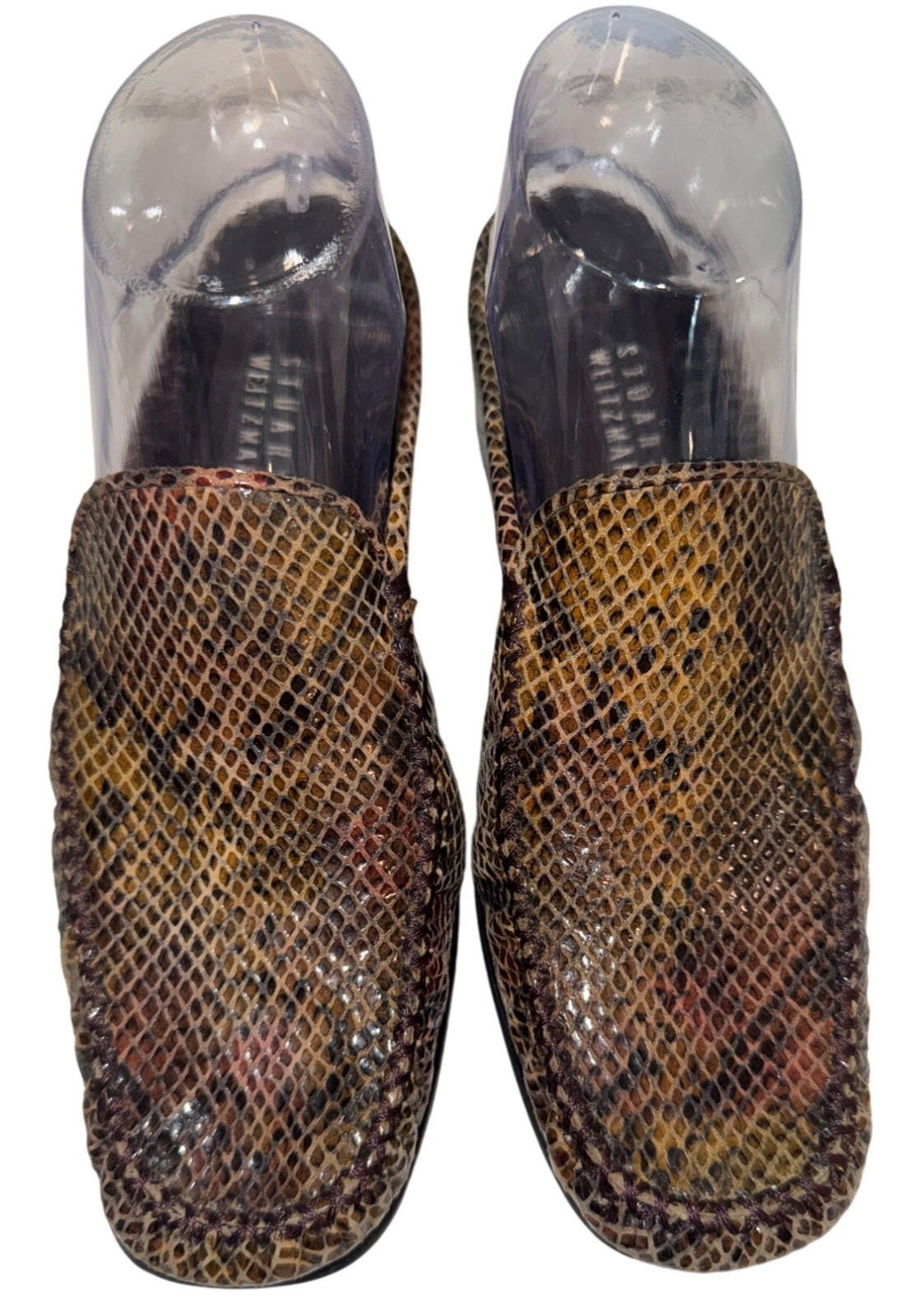 Stuart Weitzman Women Shoes Sz 8.5 Brown Snakeskin Mules SlipOn Classic Designer