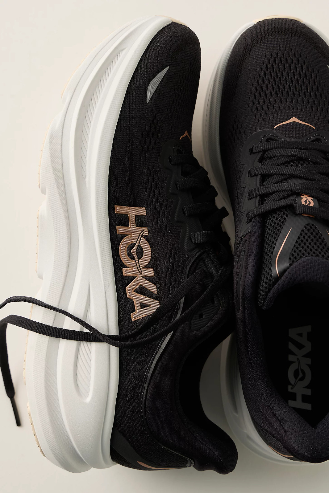 HOKA Bondi 9 Road-Running Shoes – Women’s, Color Black-Rose Gold, Brand New