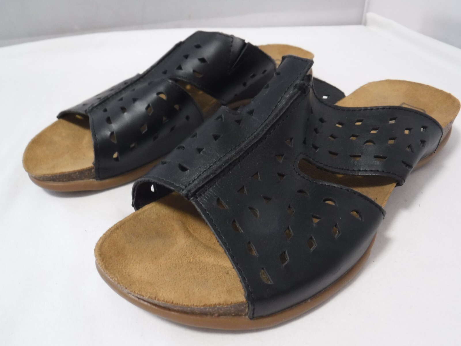 PF2 Propet Shoes Women 7.5W Fionna Black Comfort Slide Sandal Cutout Leather