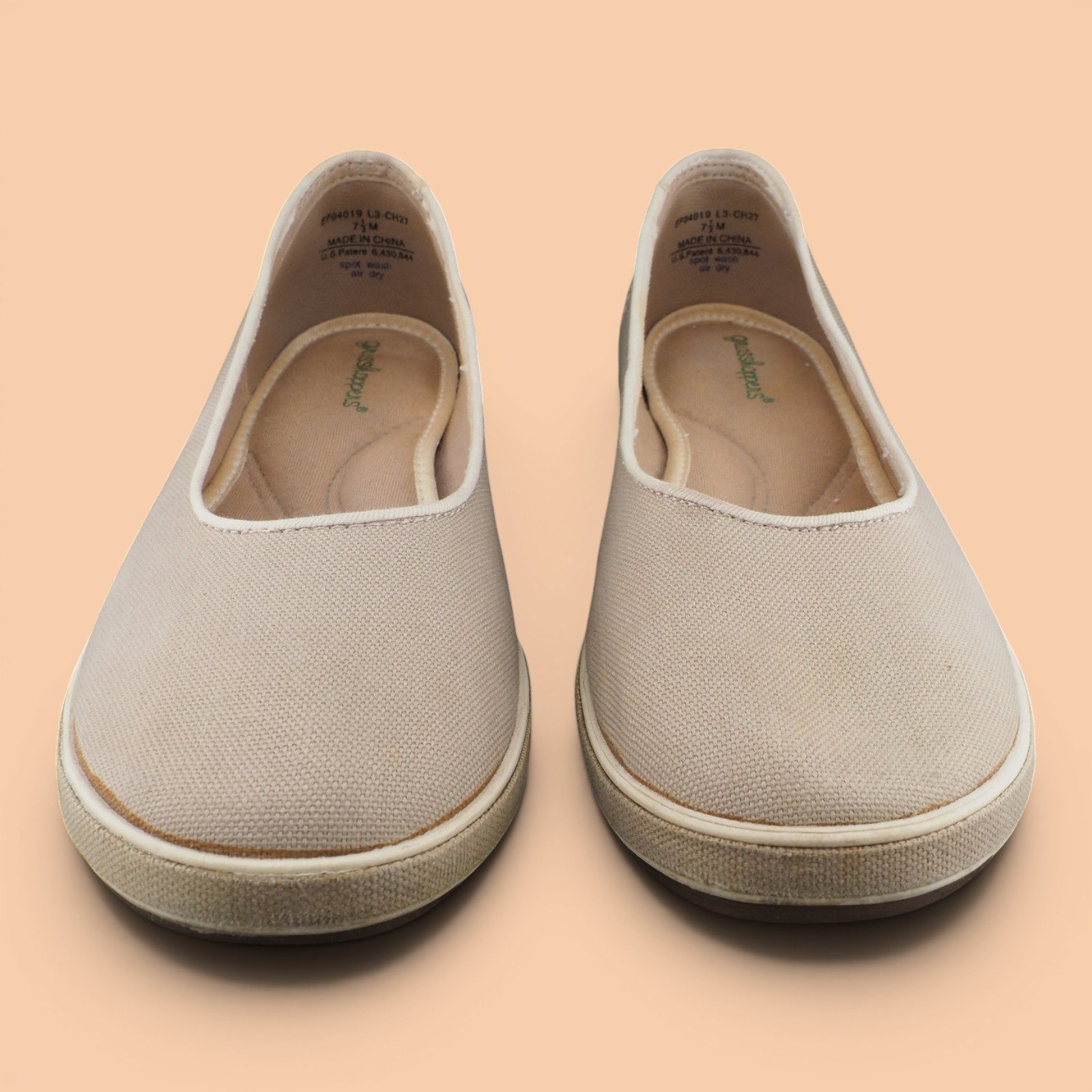 Grasshoppers Womens EF84019 Beige Canvas Slip On Ballet Flats Size 7.5 M