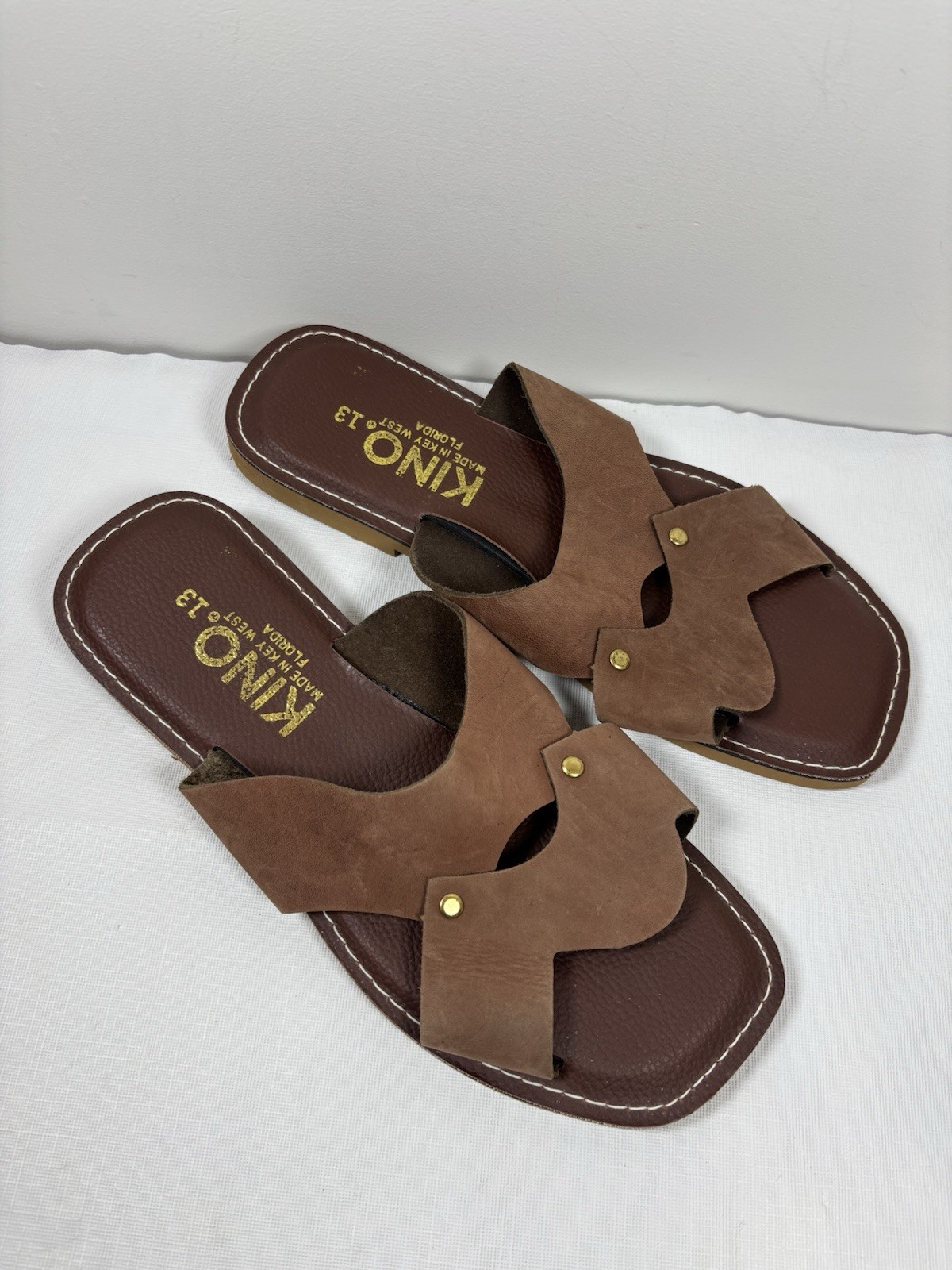 KINO Womens Leather Suede Slip On Sandals Sz 13 Handmade Key West Florida Casual