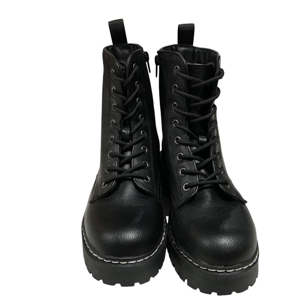 Sincerely Jules Combat Boots Women 7.5 Black Lace Up Side Zip Faux Leather Vegan