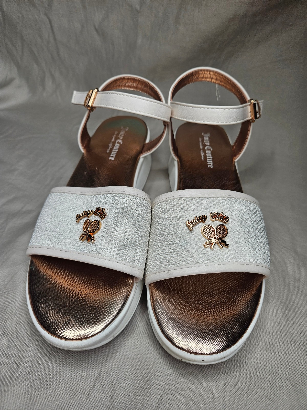 Juicy Couture Sandals Womens 10 White Rose Gold Tennis Club Lightweight Chunky
