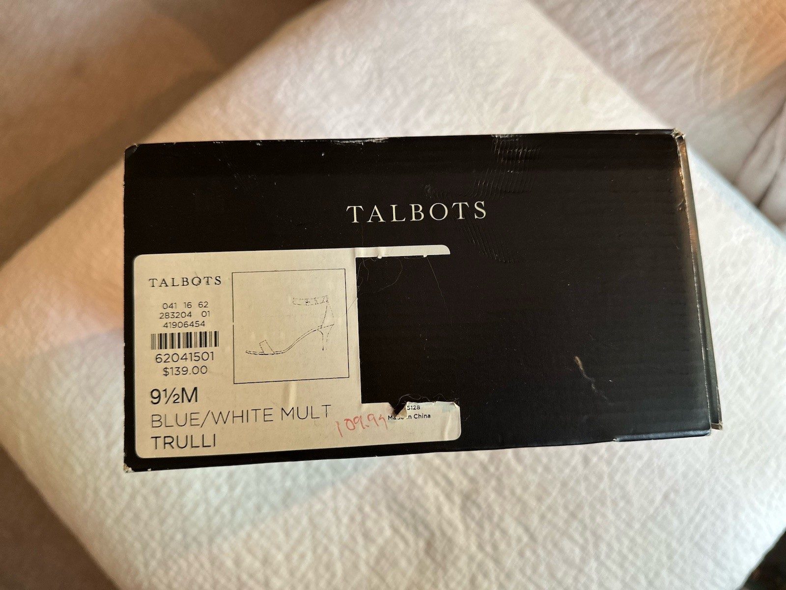 Talbots Women’s Blue/White Strappy Open Toe Ankle Strap Buckle Stiletto 9.5M