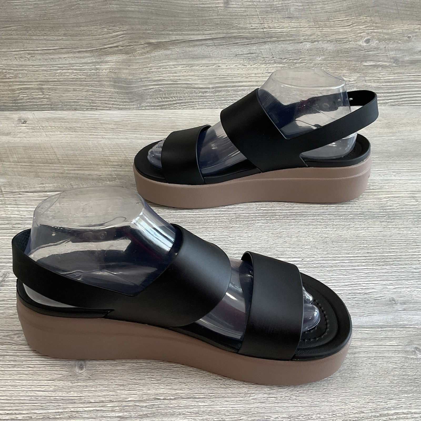 Crocs Literide Brooklyn Platform Black Slingback Beige Wedge Sandle Women’s 9 US