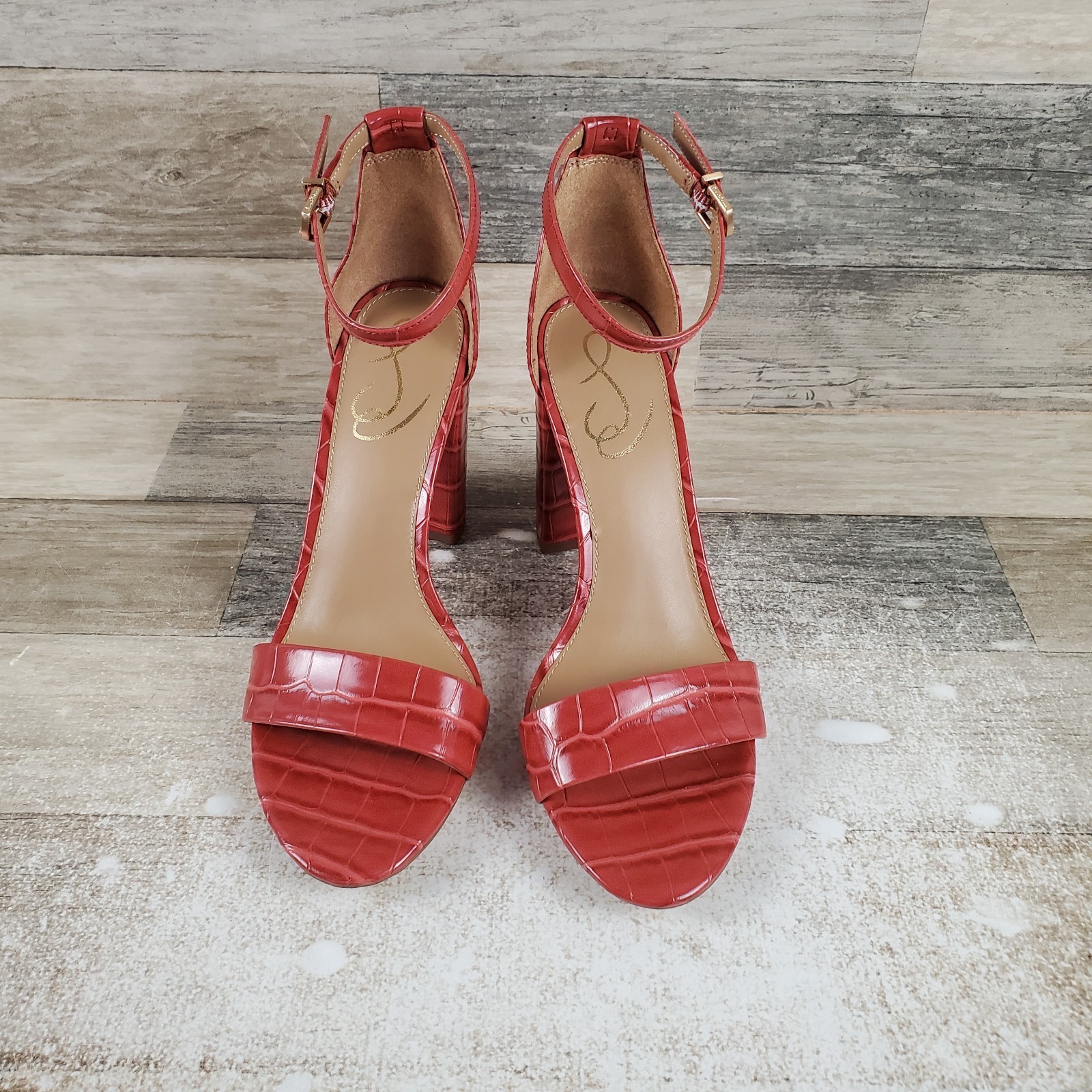 Sam Edelman Yaro Womens Sandals Sz 8 M Rose Stucco Buckle Ankle Strap Block Heel