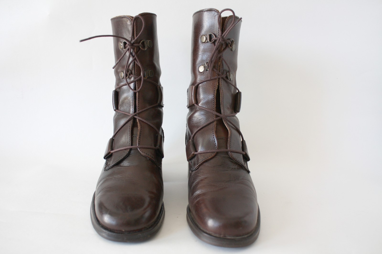 90s Brown Leather Lace Up Ankle Boots