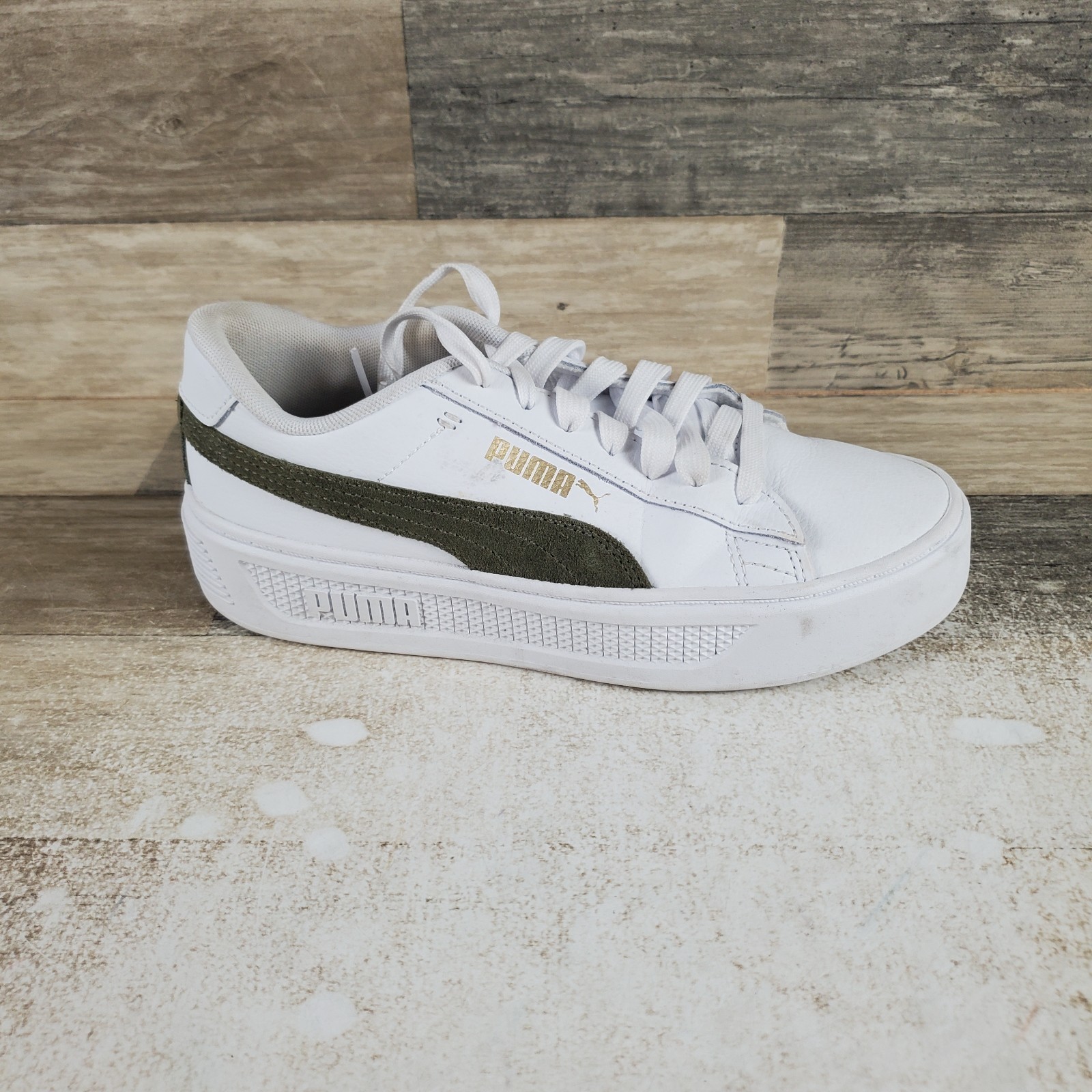 Puma Smash 3.0 Mono Twist Womens Shoes Sz 7 Athletic White Black Lace Up Sneaker