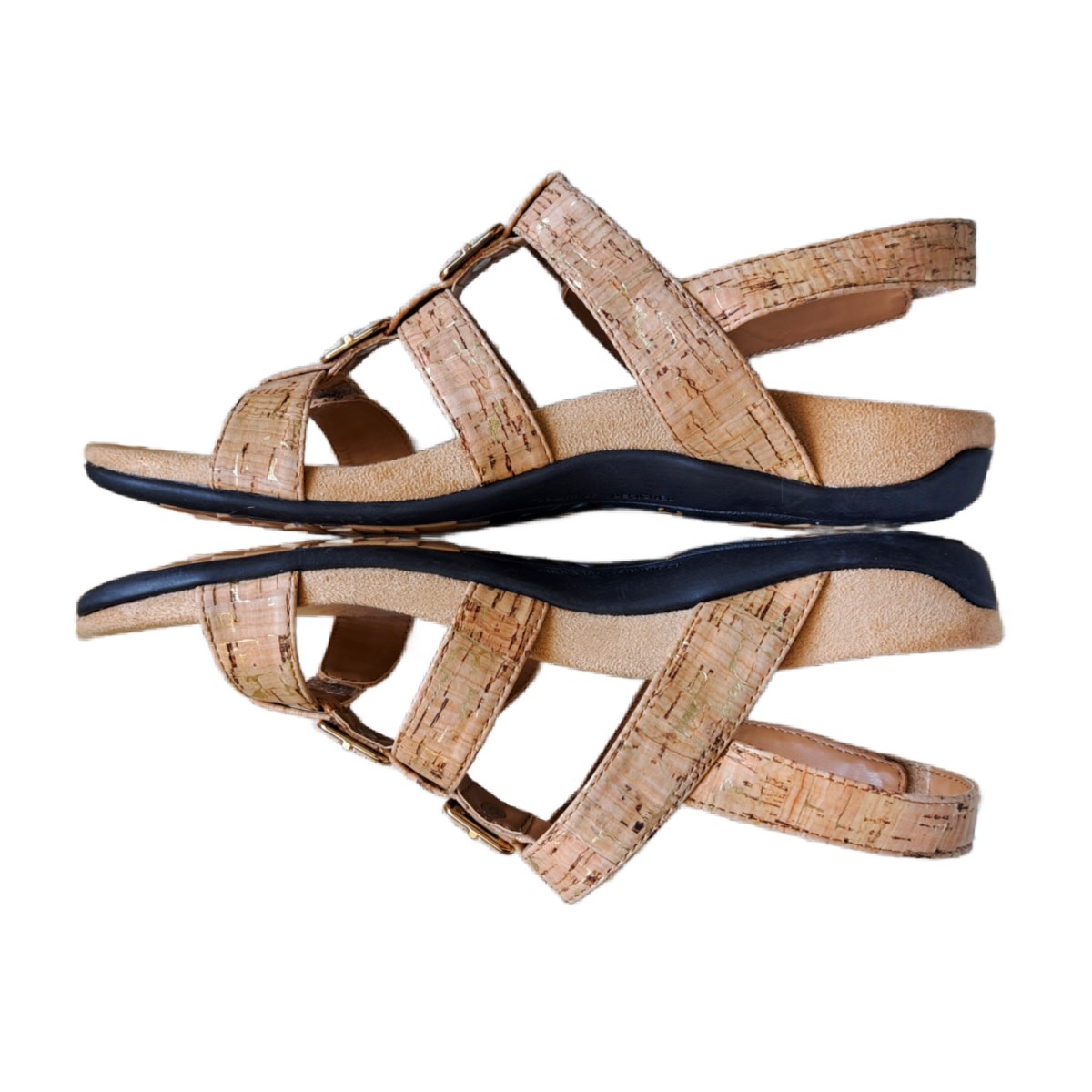 VIONIC Amber Adjustable Sandals Size 8 Gold Cork Flat Casual Travel Comfort