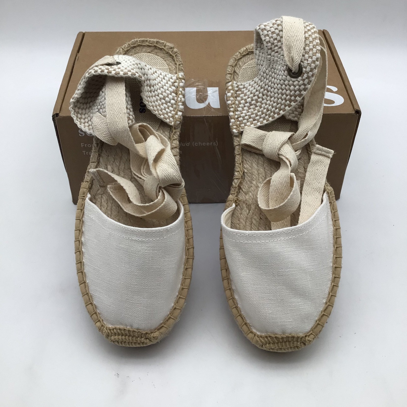 Soludos The Lauren Lace Up Espadrilles Oasis White Canvas US Size 7 – 7.5 NEW