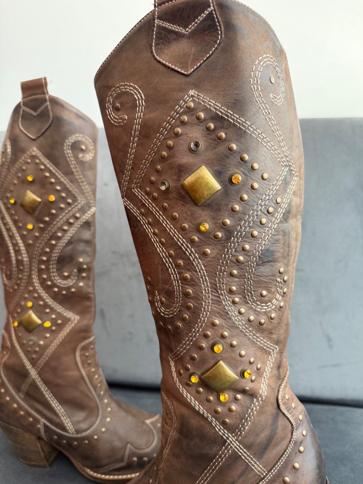 Navyboot Leather Cowboy Boots | Size EU 39 US 8.5 | Western Boho Style |