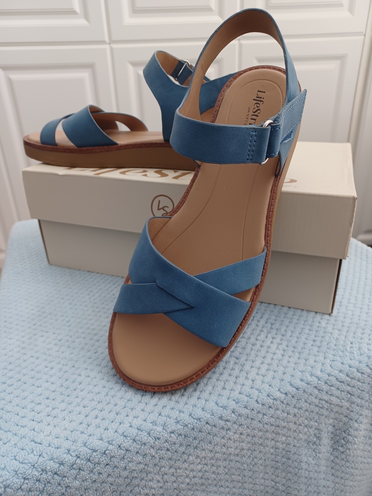 LifeStride Wren Womens Strappy Sandals Sz 8 Light Blue Ankle Strap Open Toe