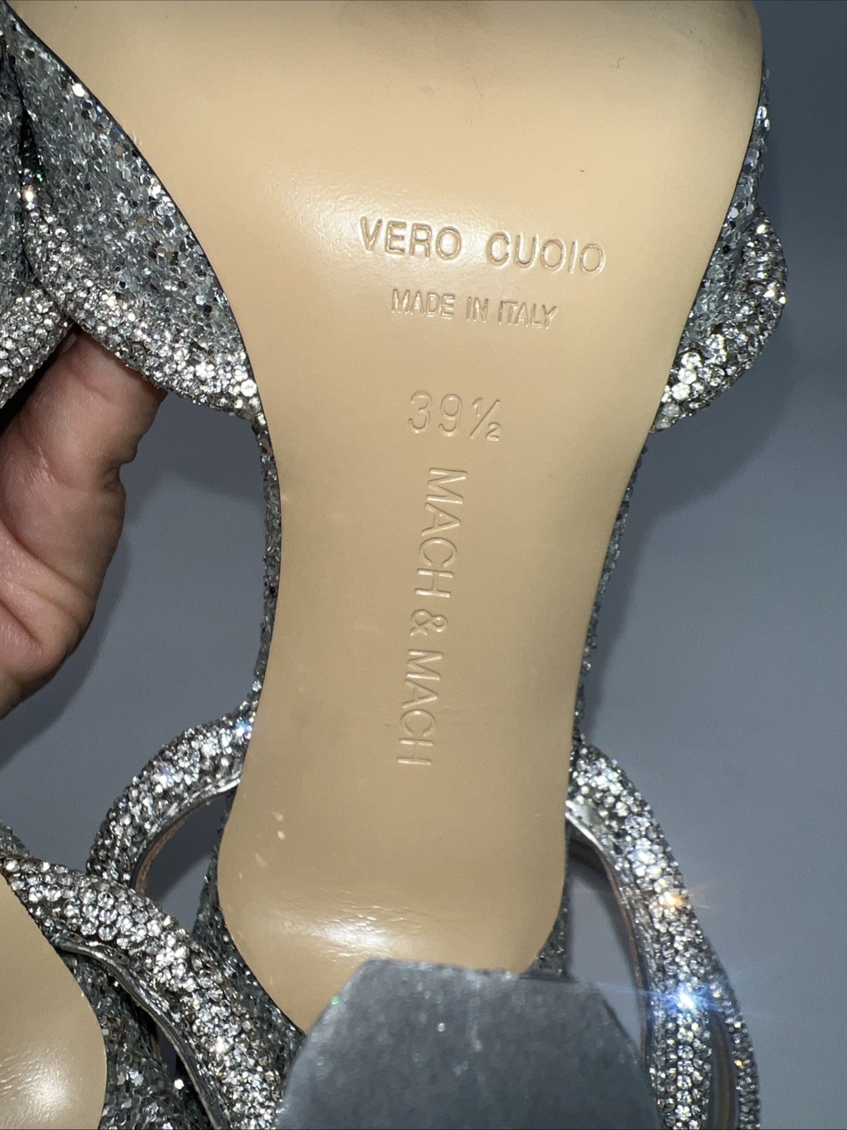 Mach & Mach Double Bow Glitter Crystal Embellished Heels Leather Women’s EU 39.5