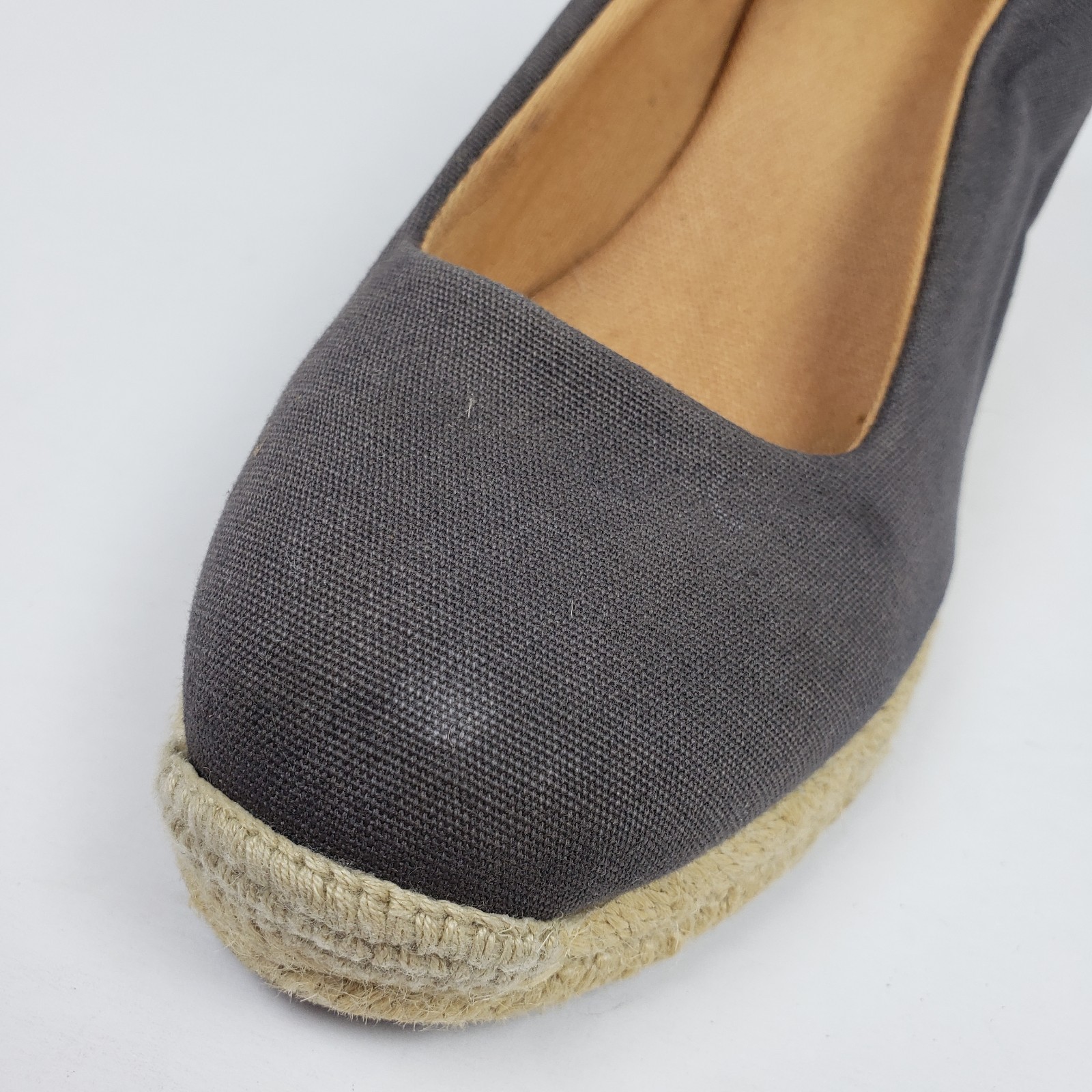 J Crew Womens Sz 7.5 Blue Canvas Slip On 3.25″ Heel Espadrille Wedge Pumps Shoes