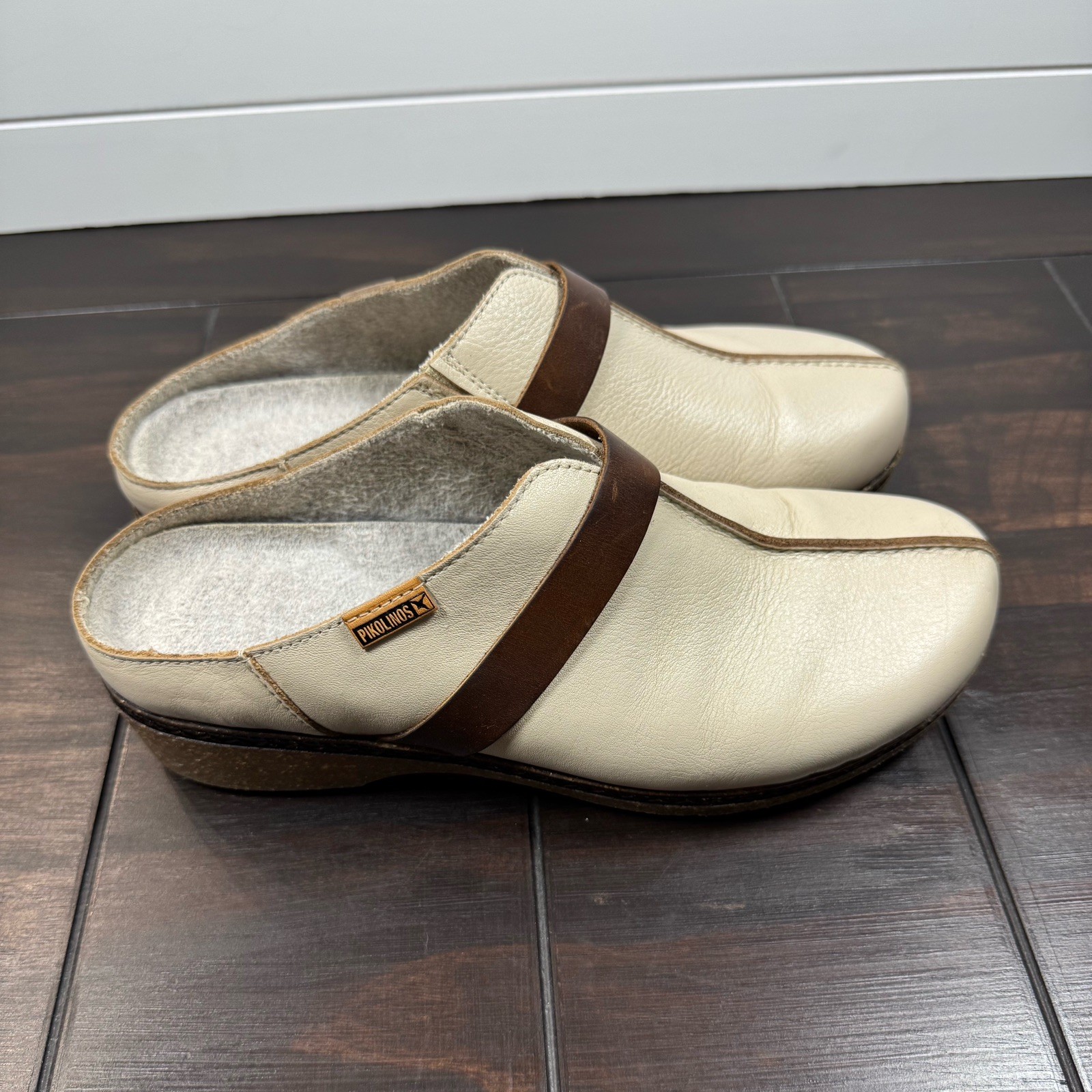 Pikolinos Granada Women’s Medium Heel Clogs Marfil Calfskin Leather Sz 39