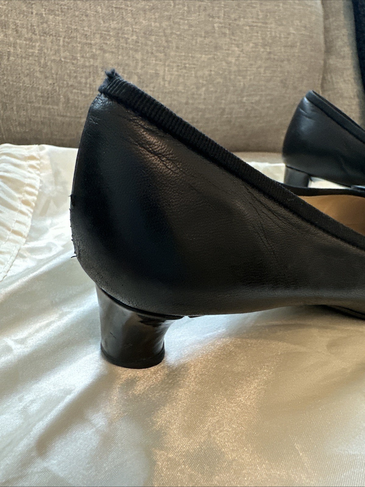 CHANEL Black Patent Leather CC Logo Cap-Toe Pump Heel Wedge Size 37