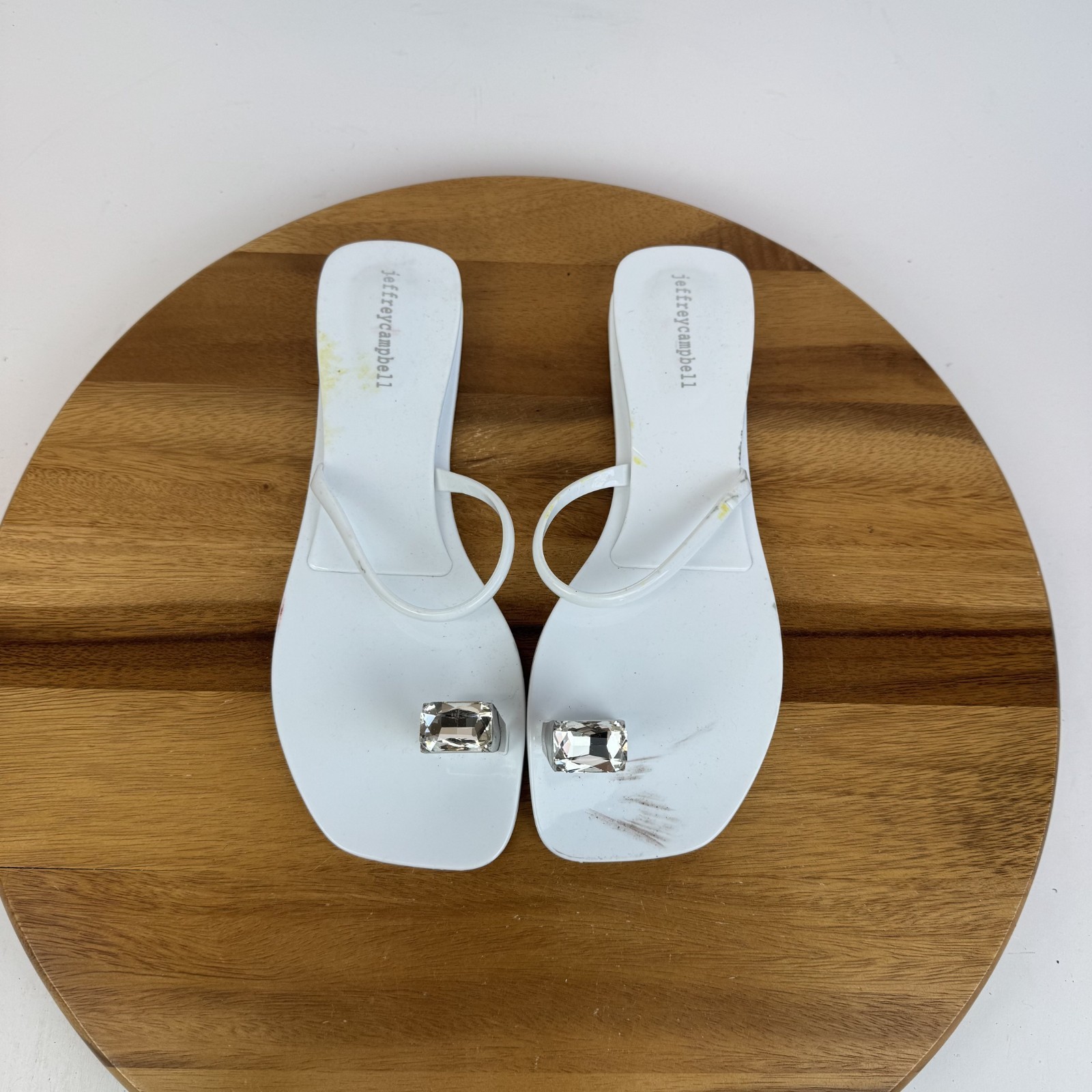 New Womens Jeffrey Campbell Balia Jewel Toe Ring White Wedge Sandals Size 10 M
