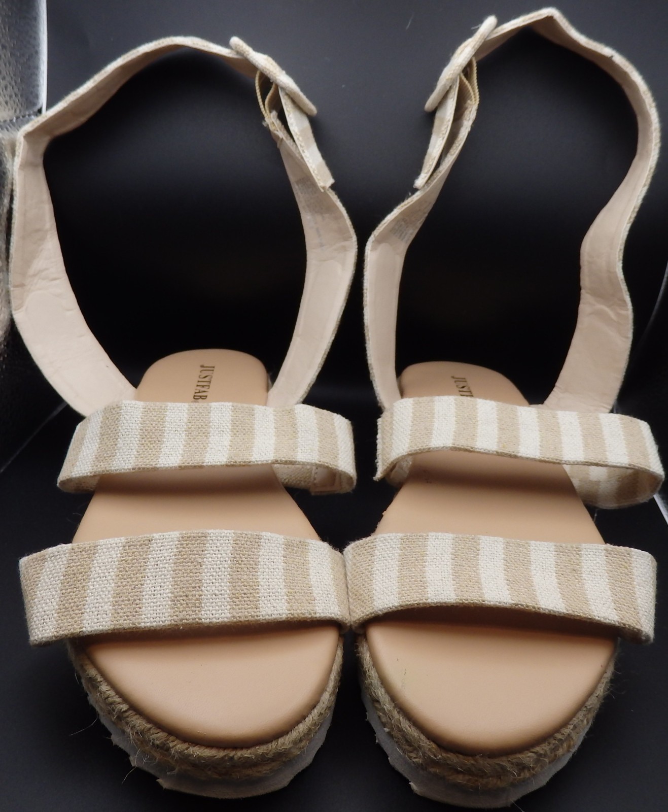 JustFab White and Khaki Espadrille Platform Sandals