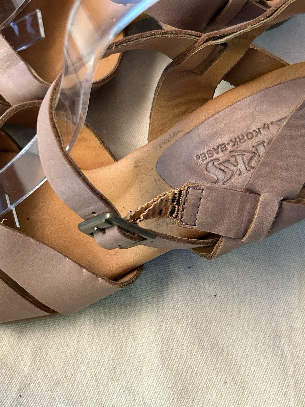 Korks by Kork-Ease Nadim Block Heel Taupe Leather Sandal Women’s Size 7