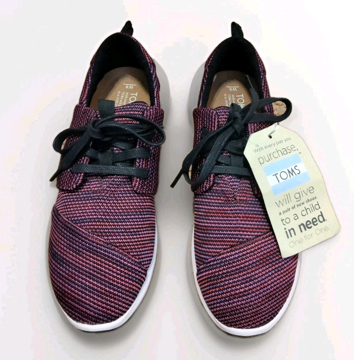 TOMS Women’s Del Rey Knit Fashion Sneaker Black Plum Multi Knit size 8