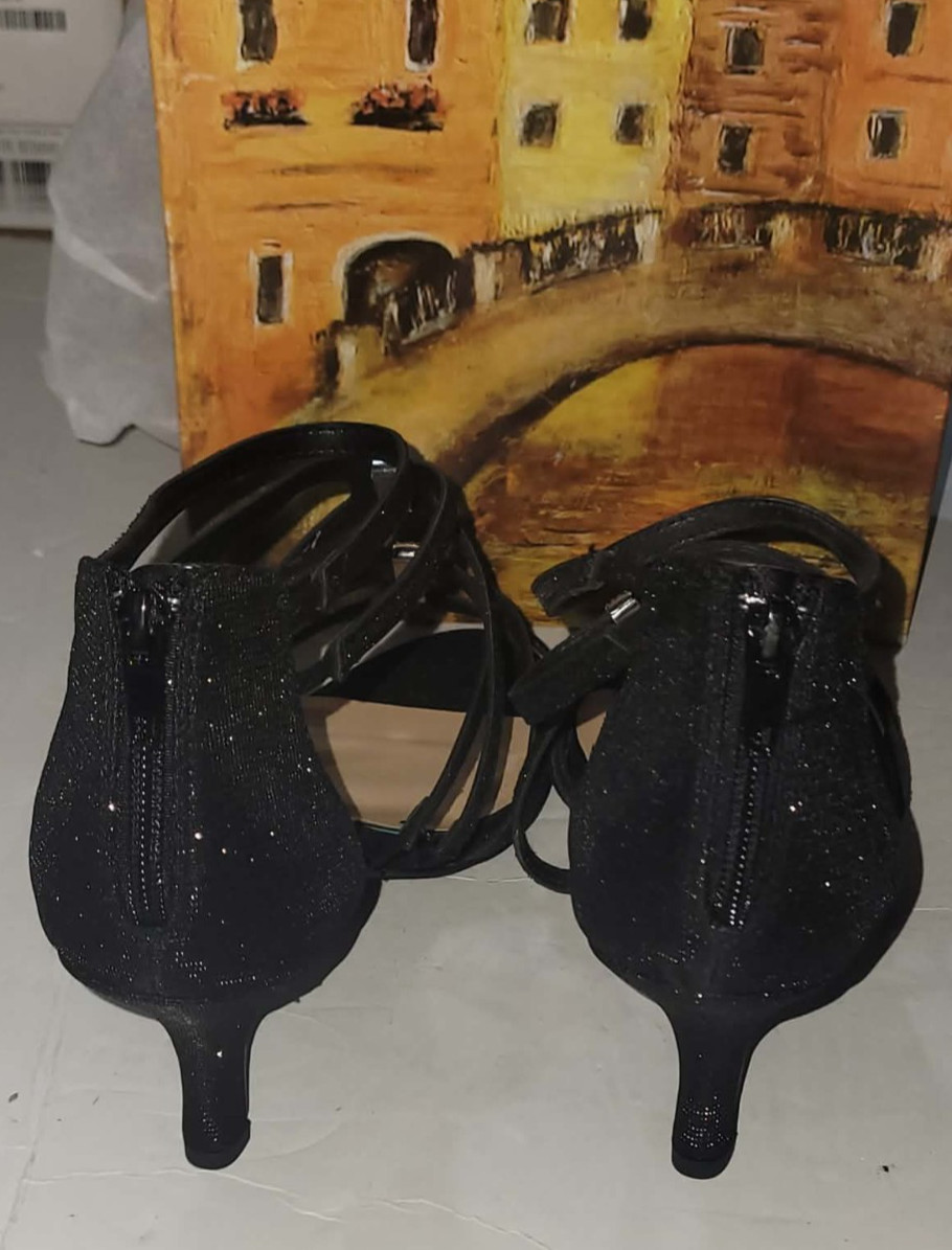 Women’s Bella Vita Karlette Dress Sandals Black Glitter Fabric 12 WW