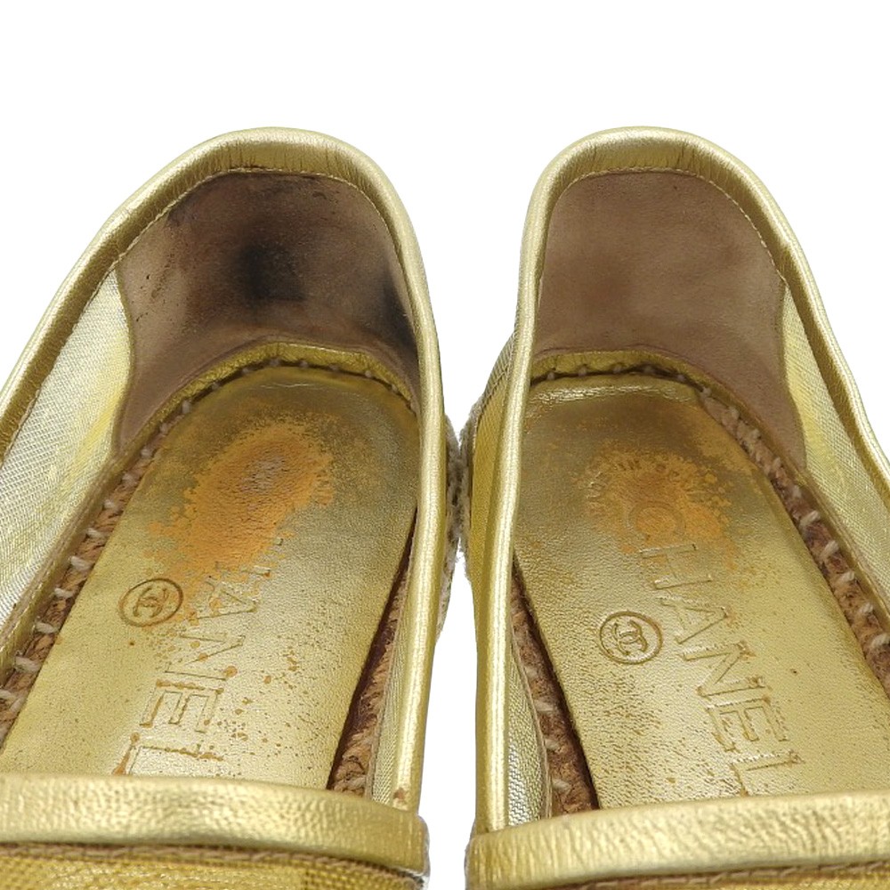 CHANEL COCO Mark Mesh Espadrille Sandals Shoes 8.5″» Gold Women USED