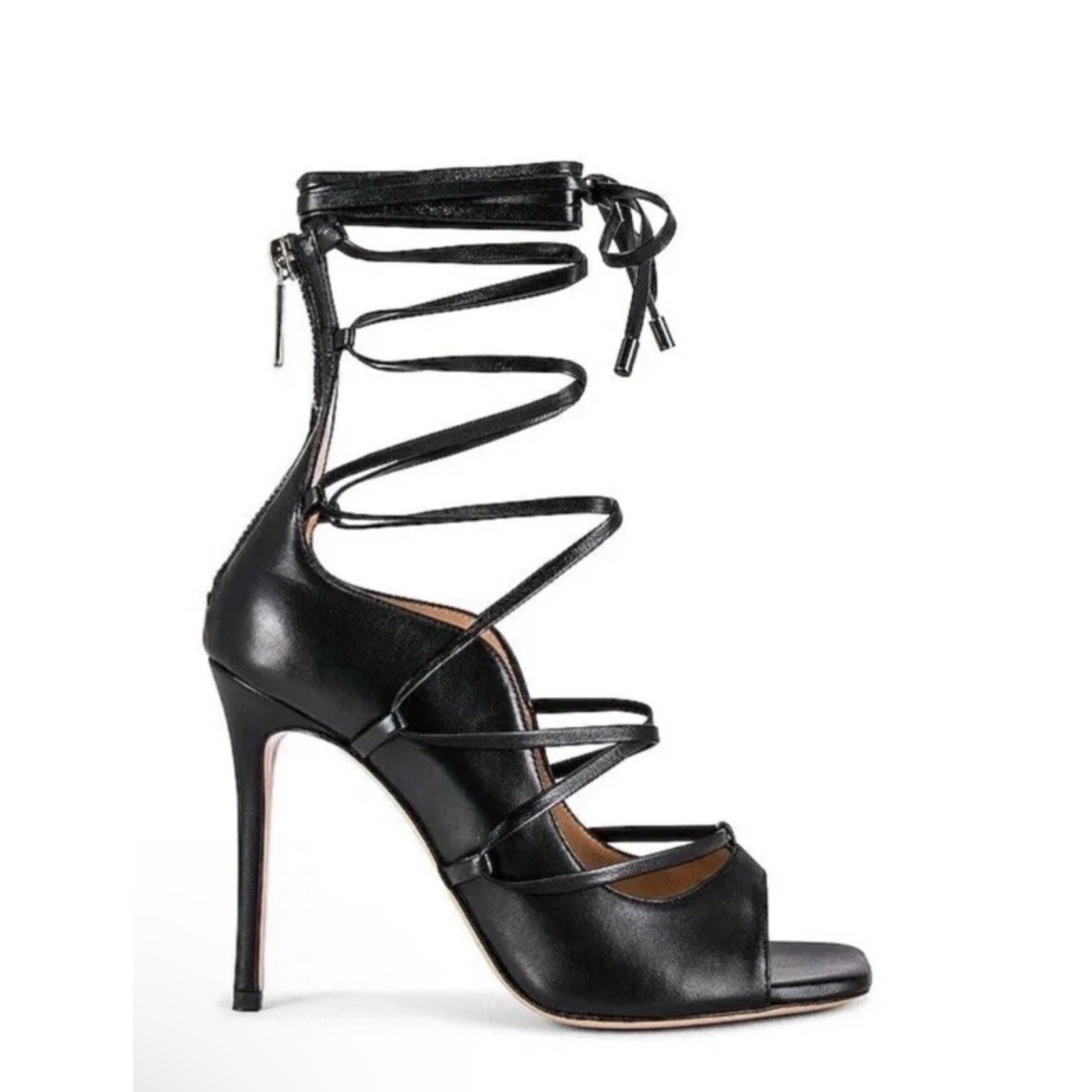 NEW LITA by Ciara Black Solid Strappy Heel Sandal Lace Up Mules Italy Sz 40 US 9