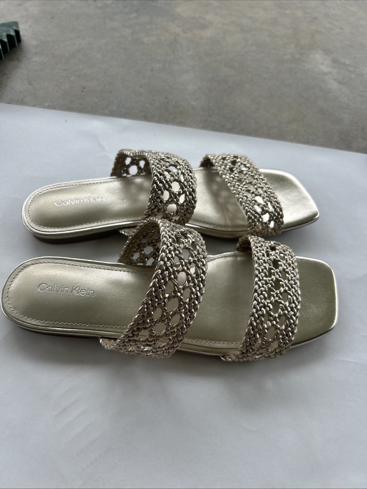 Calvin Klein Women’s Florency Woven Slide Sandals Gold, Size 8 M