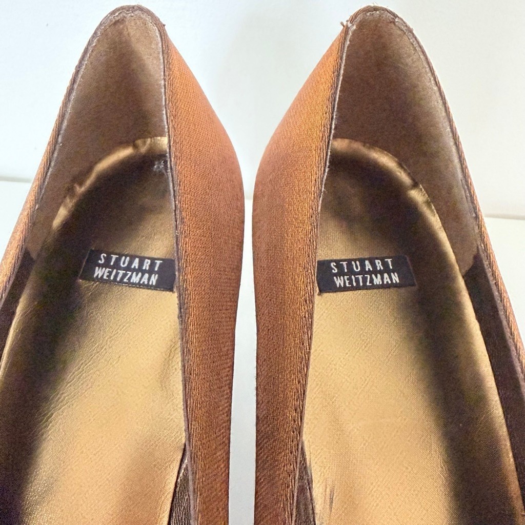 Stuart Weitzman Bronze Sparkle Lame Mary Jane Evening Kitten Heels Size 9