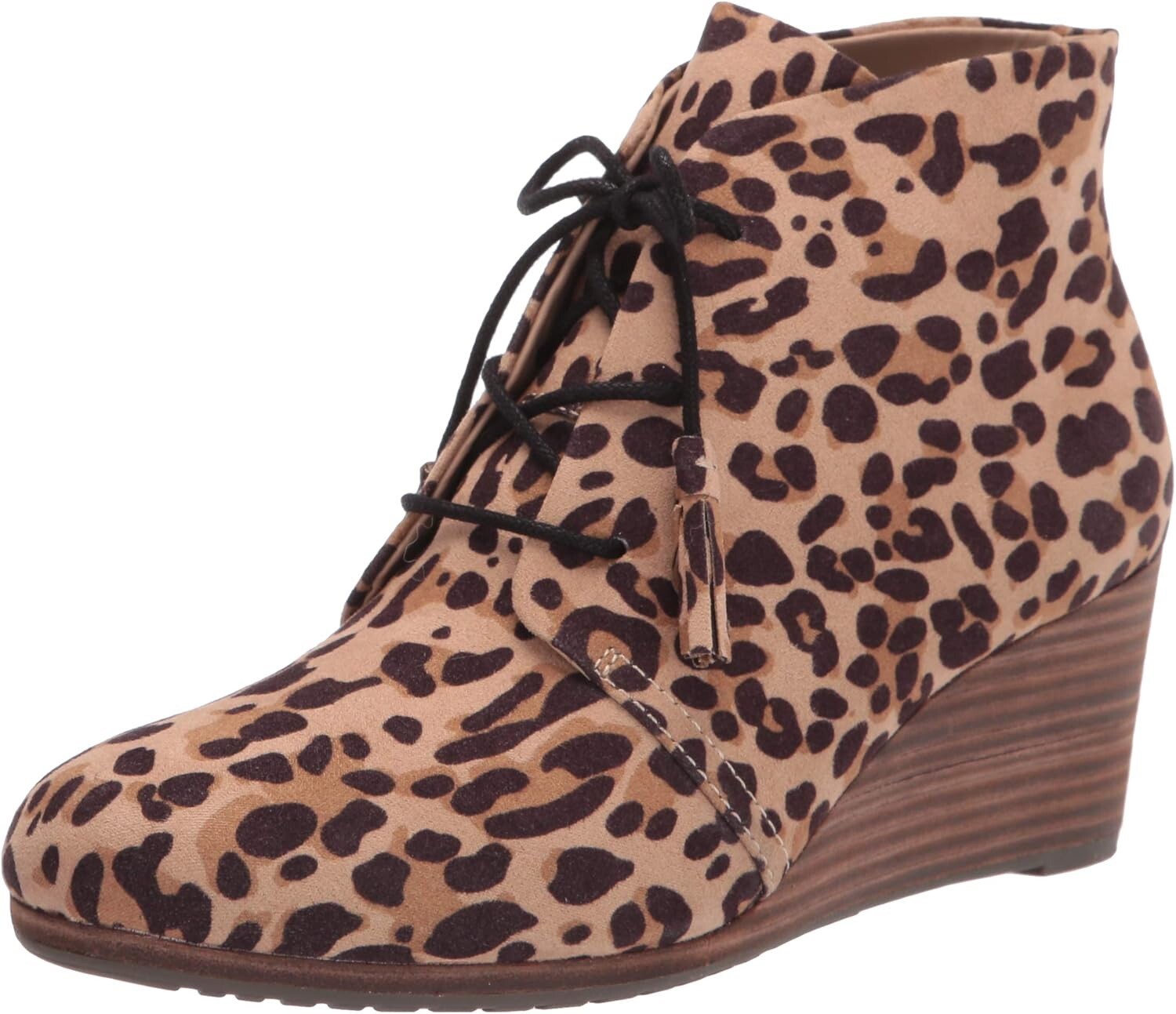 Dr. Scholl’s Dakota Tan Black Leopard Print Size 6W Closed Toe Wedge Lace Up