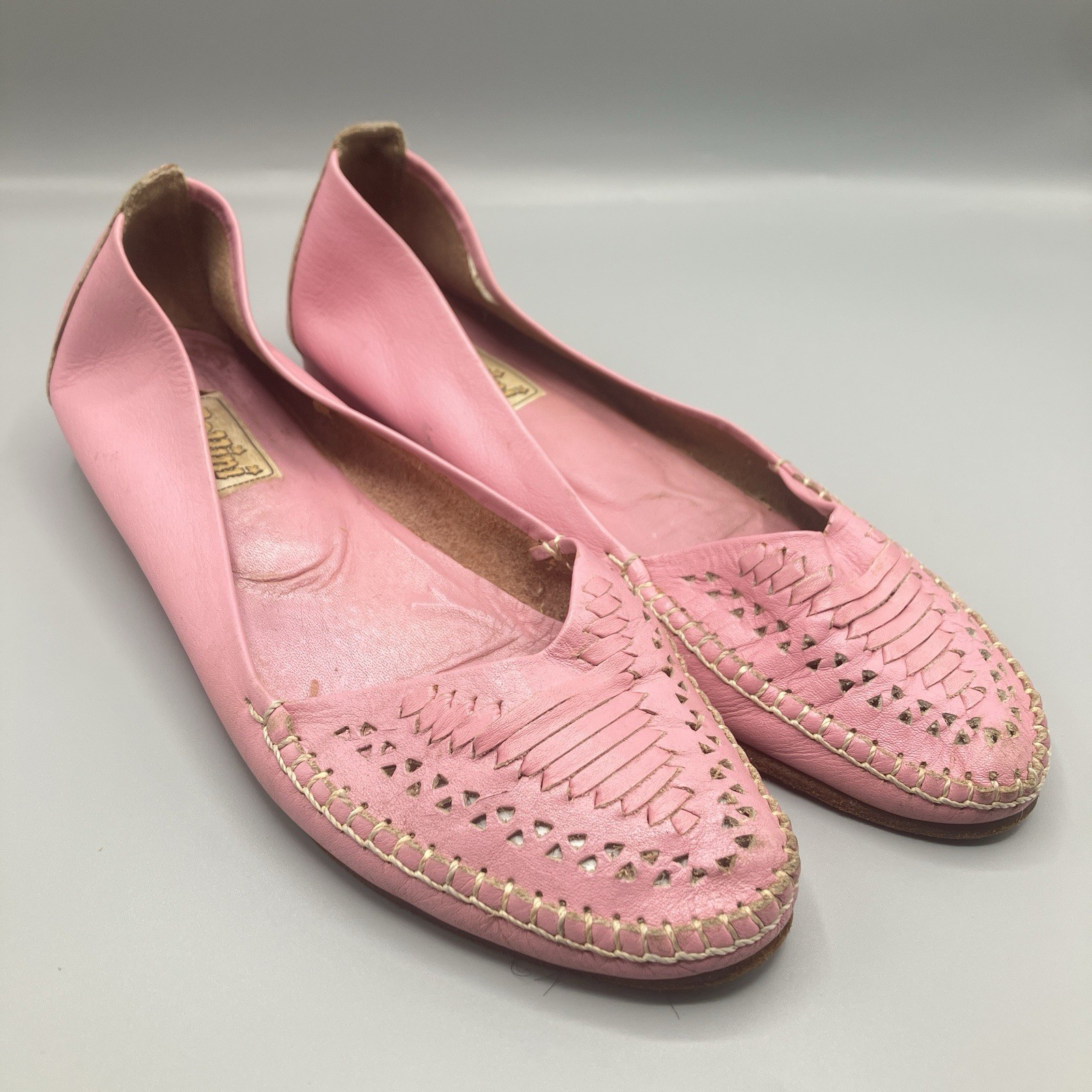 Vintage Pink Leather Huarache Moccasin Loafers