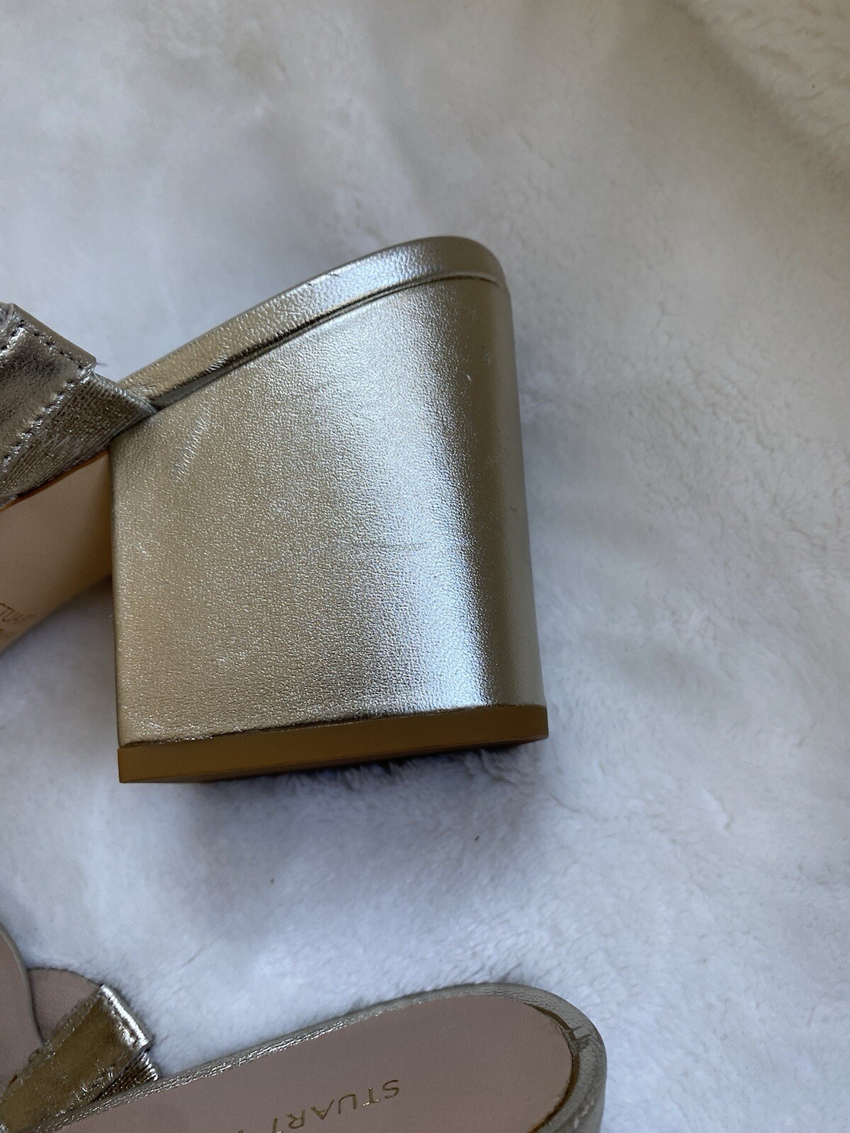 NEW$475 STUART WEITZMAN Twistie Block 75 Metallic Mule Platinum US9/UK6.5/EU39.5