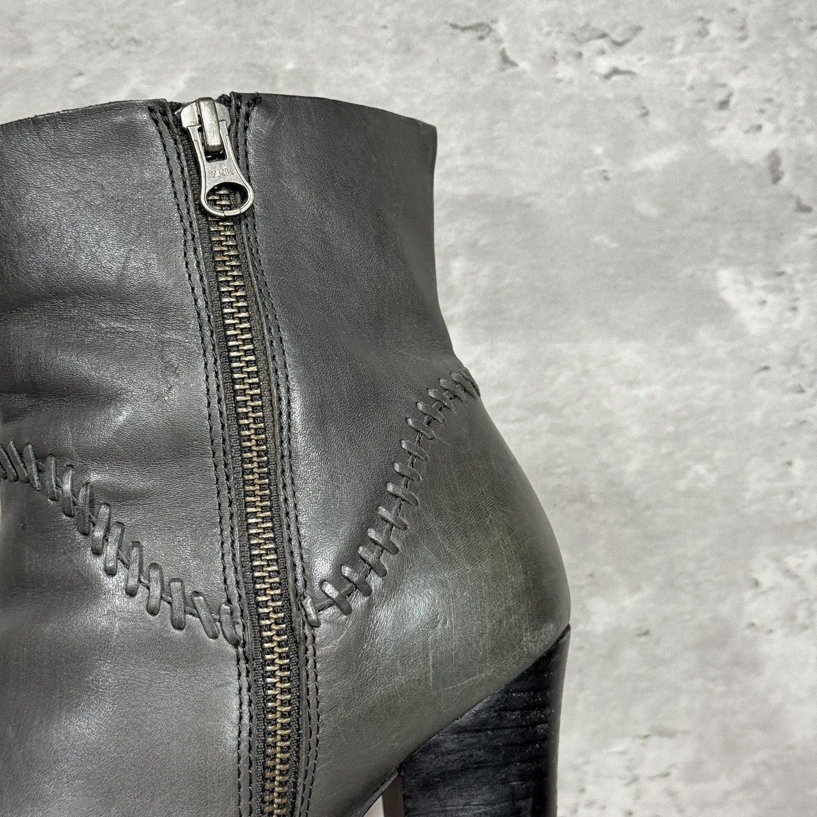 Kork-Ease Vallery Stitched Leather Heeled Gray Ankle Boots Side Zip Women’s 8