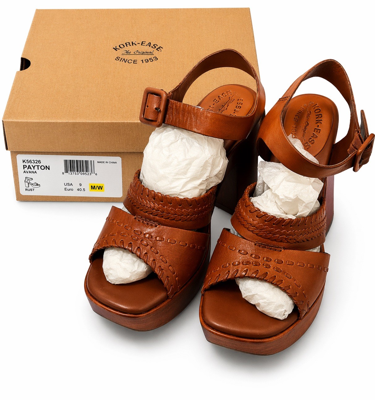 Kork-Ease Payton Avana Sandals Womens 9 Rust Leather Platform Wedge NEW Box