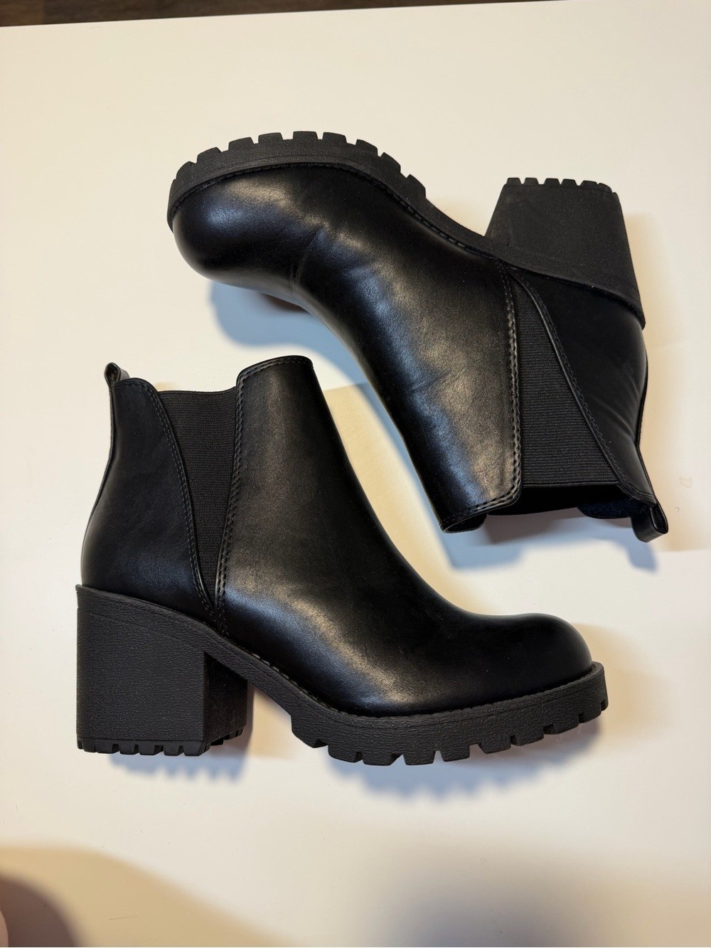 Soda Black Chunky Lug Heel Chelsea Booties