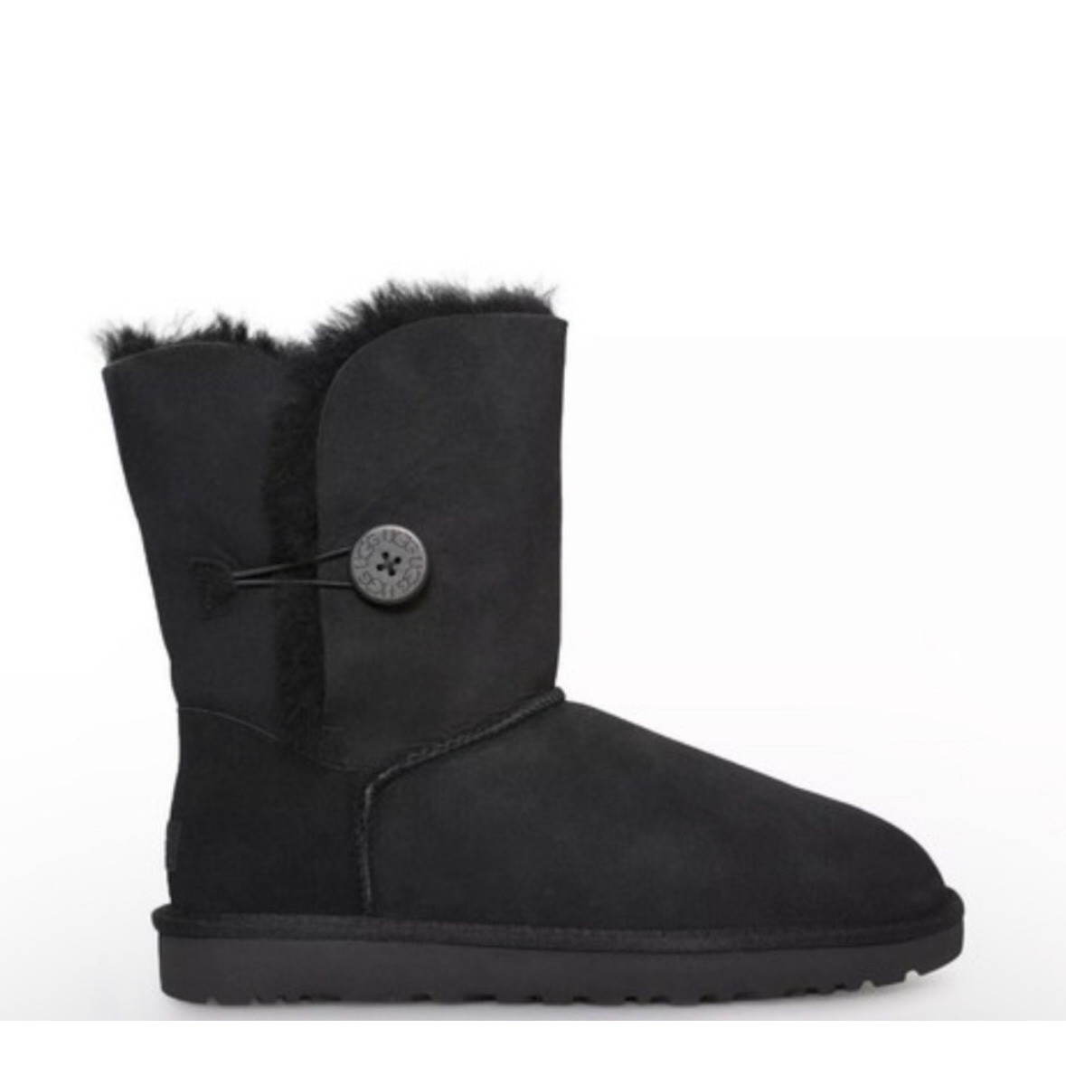 UGG Australia Bailey Button Black Suede Sheepskin Mid Calf Boots Womens size 7